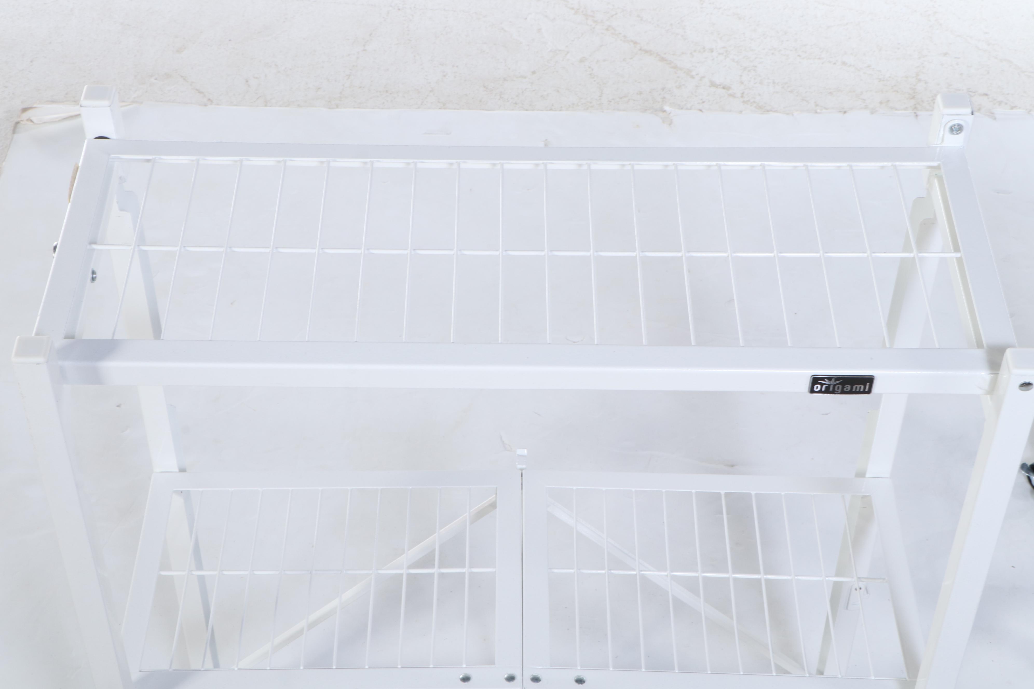 Pair of Origami White Painted Metal Storage Carts