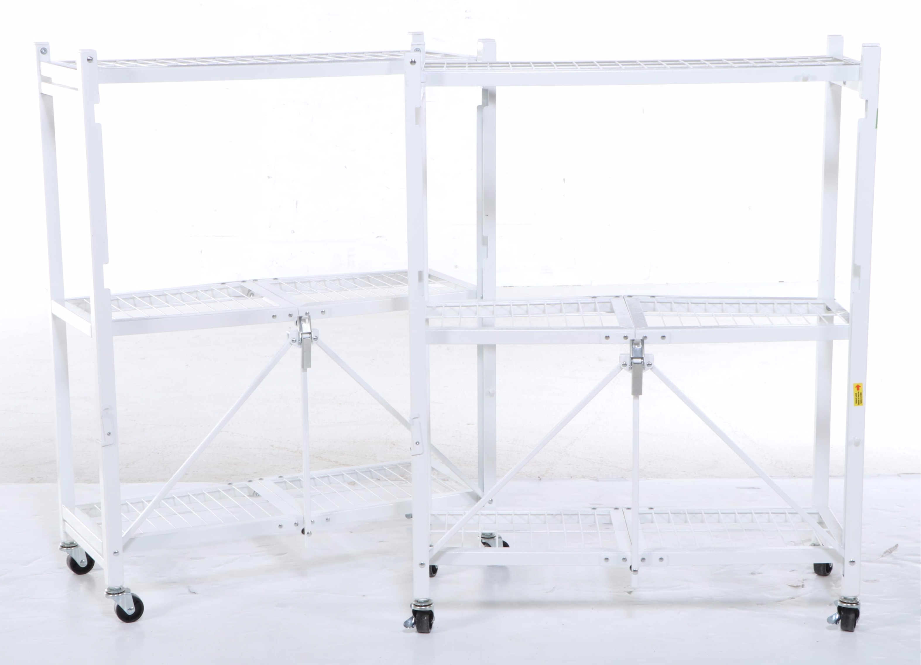 Pair of Origami White Painted Metal Storage Carts