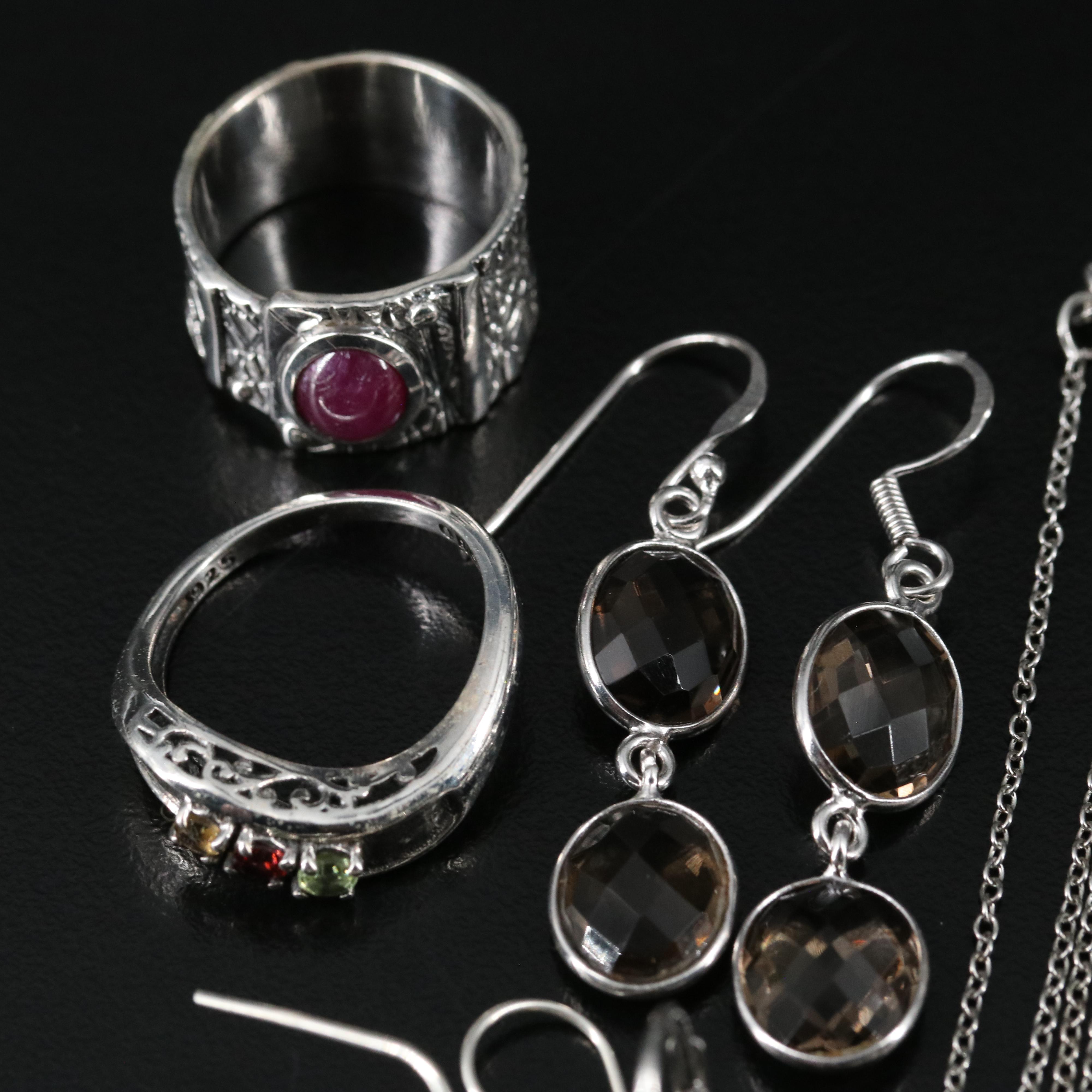 14 Assorted Sterling Silver Rings, Necklaces, and Earrings