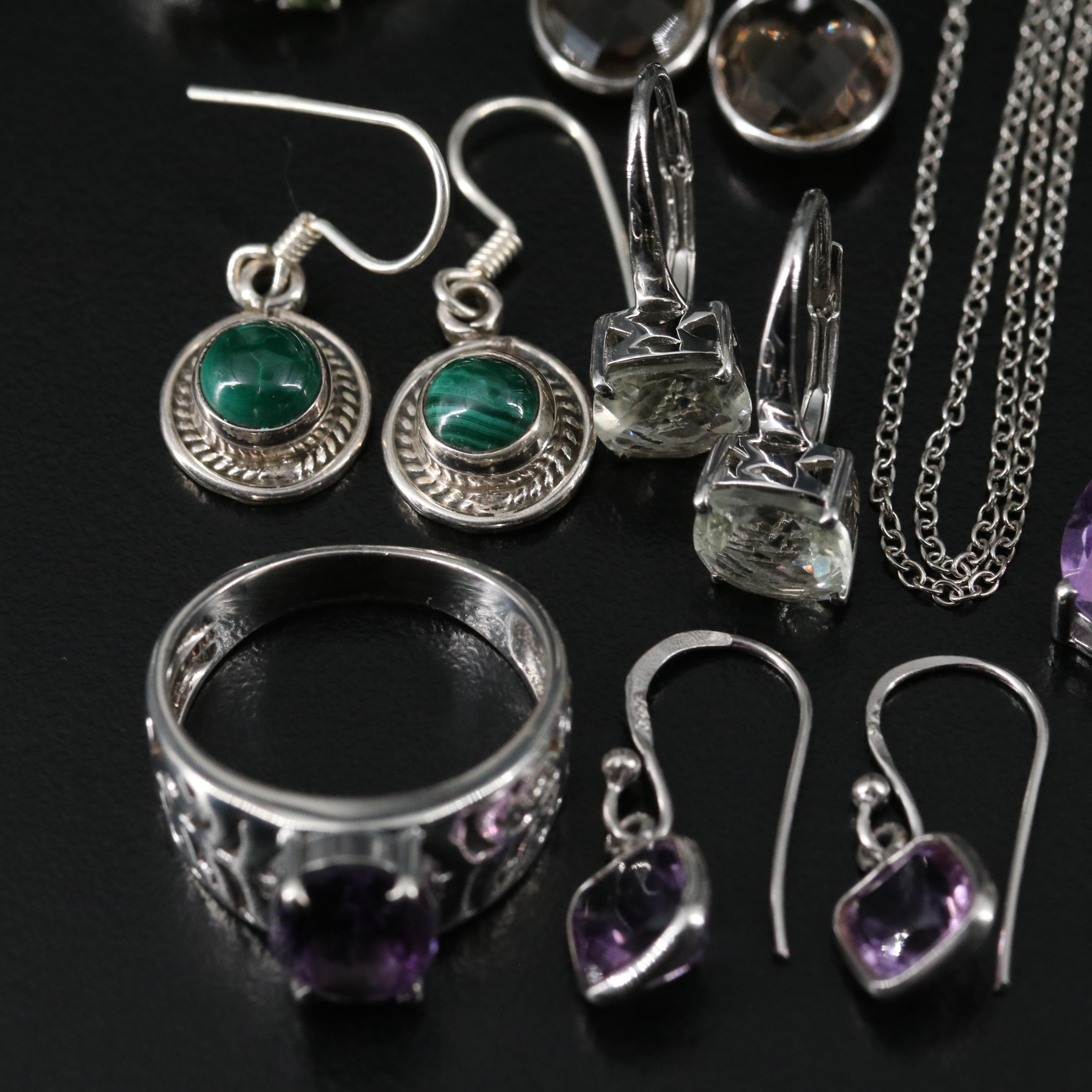 14 Assorted Sterling Silver Rings, Necklaces, and Earrings