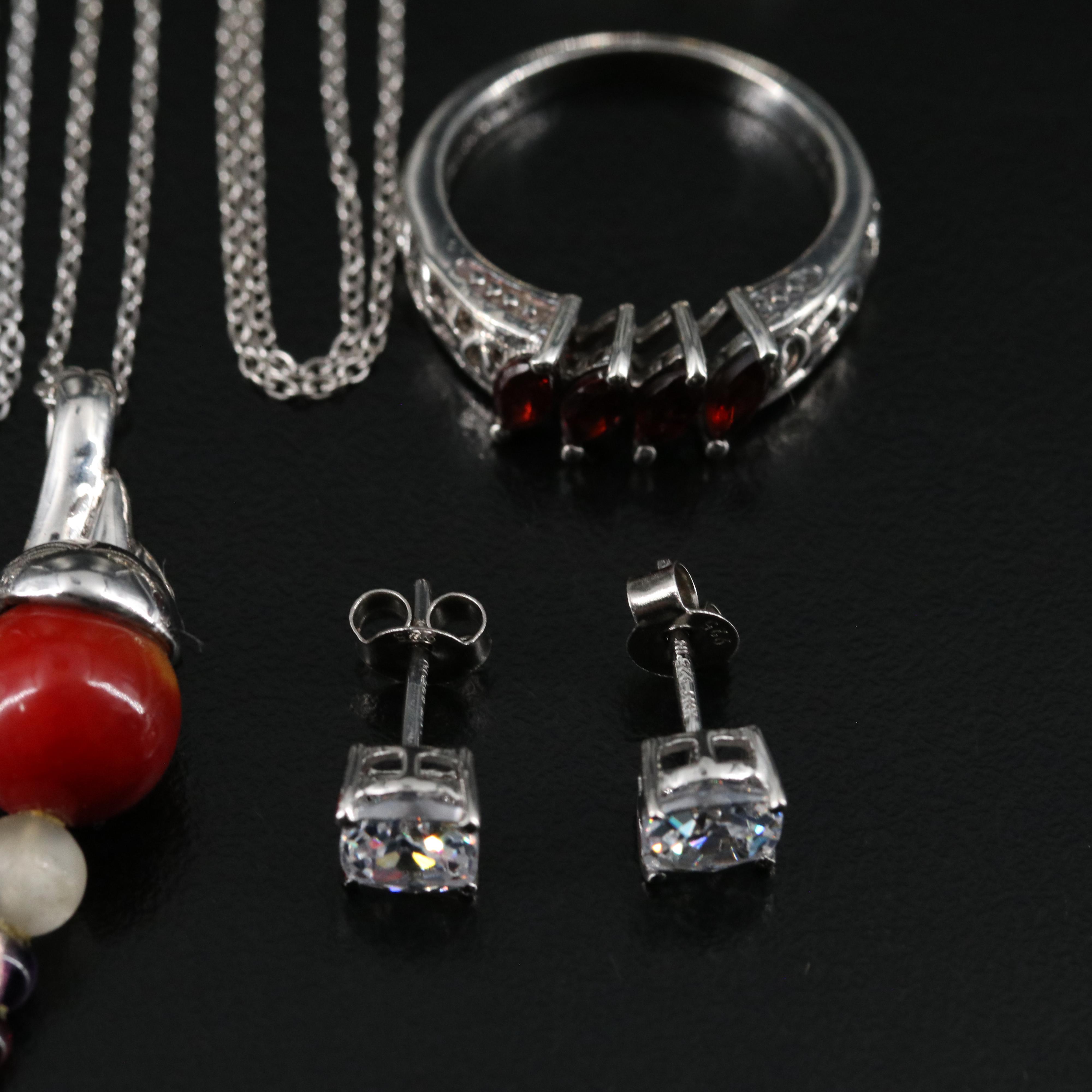 14 Assorted Sterling Silver Rings, Necklaces, and Earrings