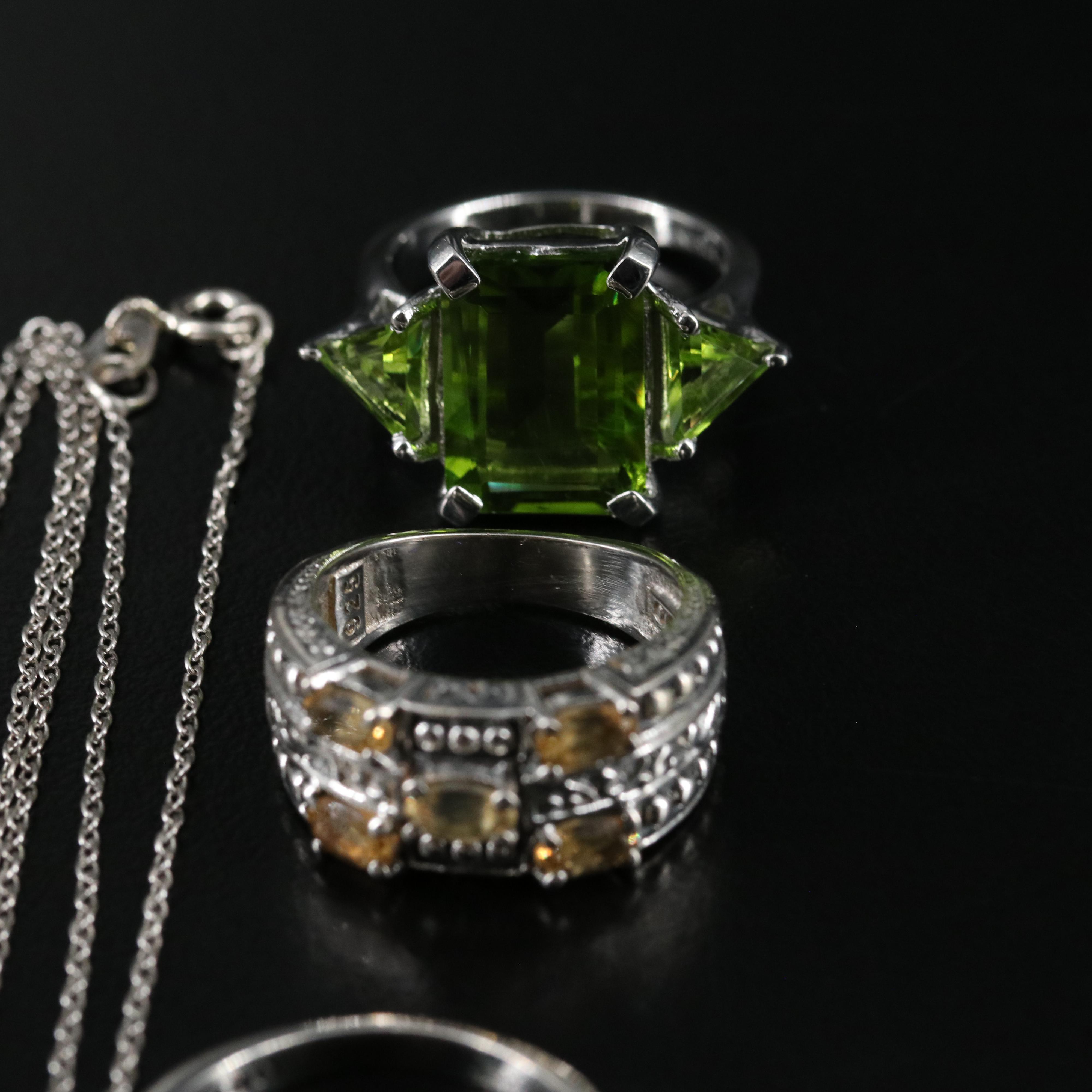 14 Assorted Sterling Silver Rings, Necklaces, and Earrings