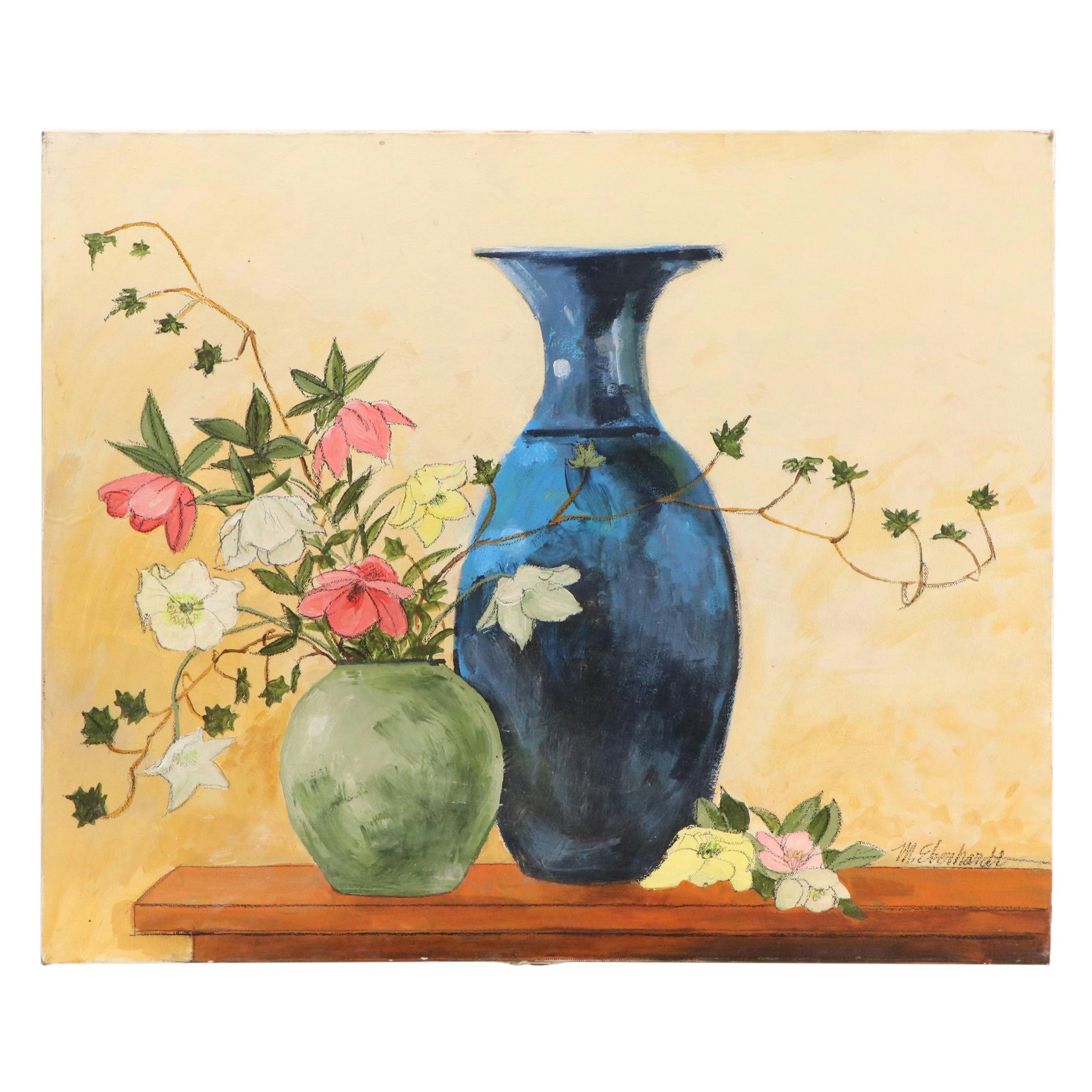 Michael Eberhardt Stylized Oil Painting with Floral Still Life