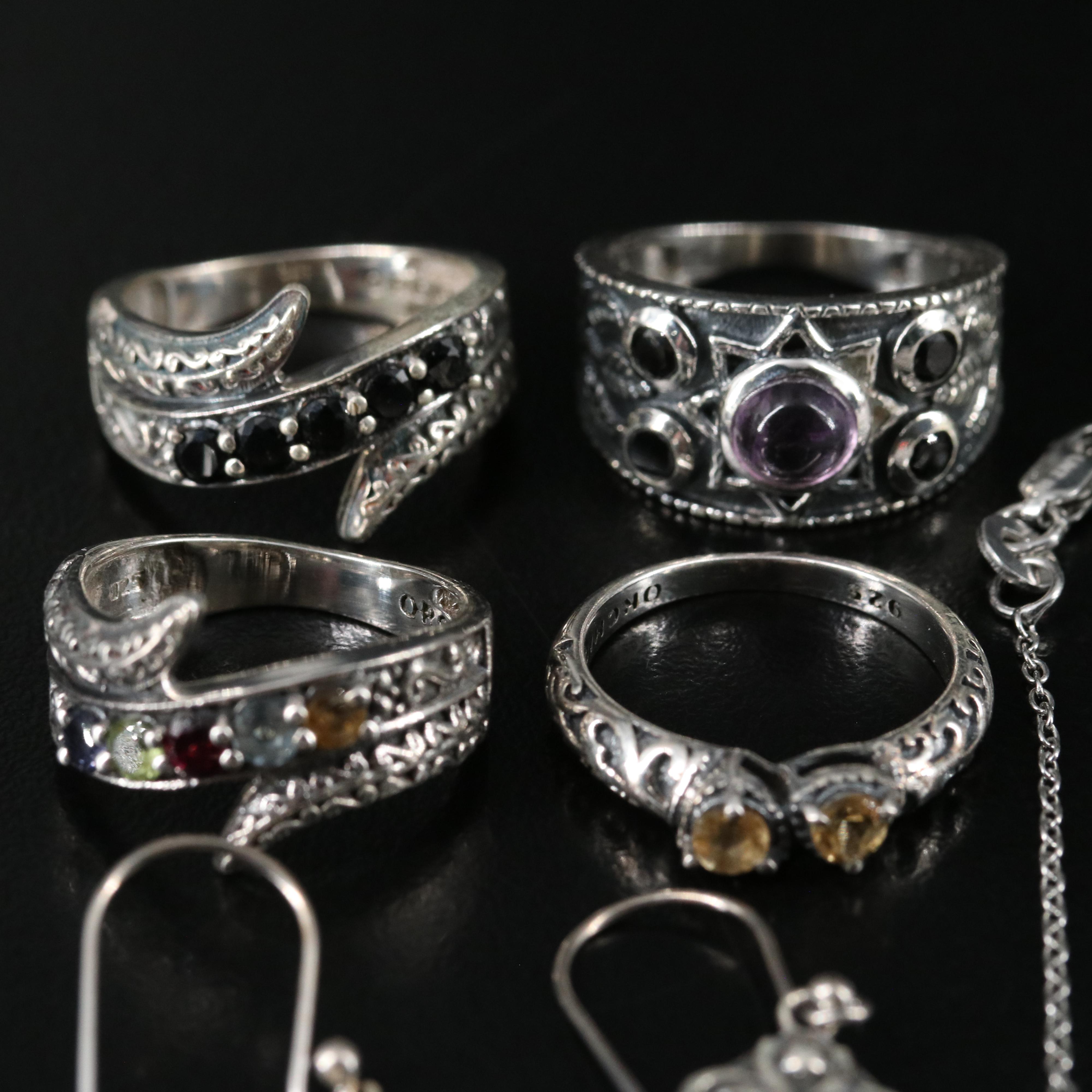 14 Assorted Sterling Silver Rings, Necklaces, and Earrings