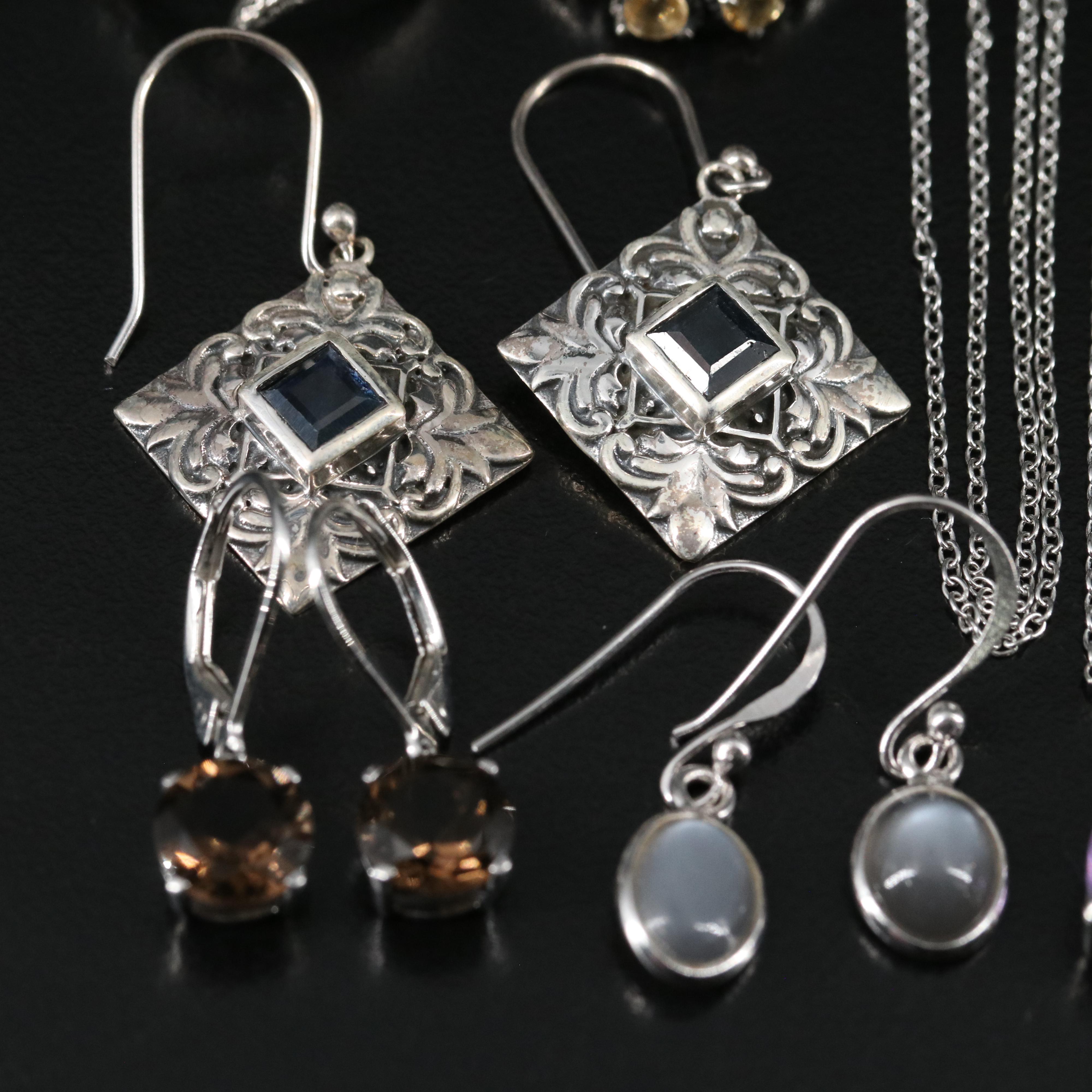 14 Assorted Sterling Silver Rings, Necklaces, and Earrings