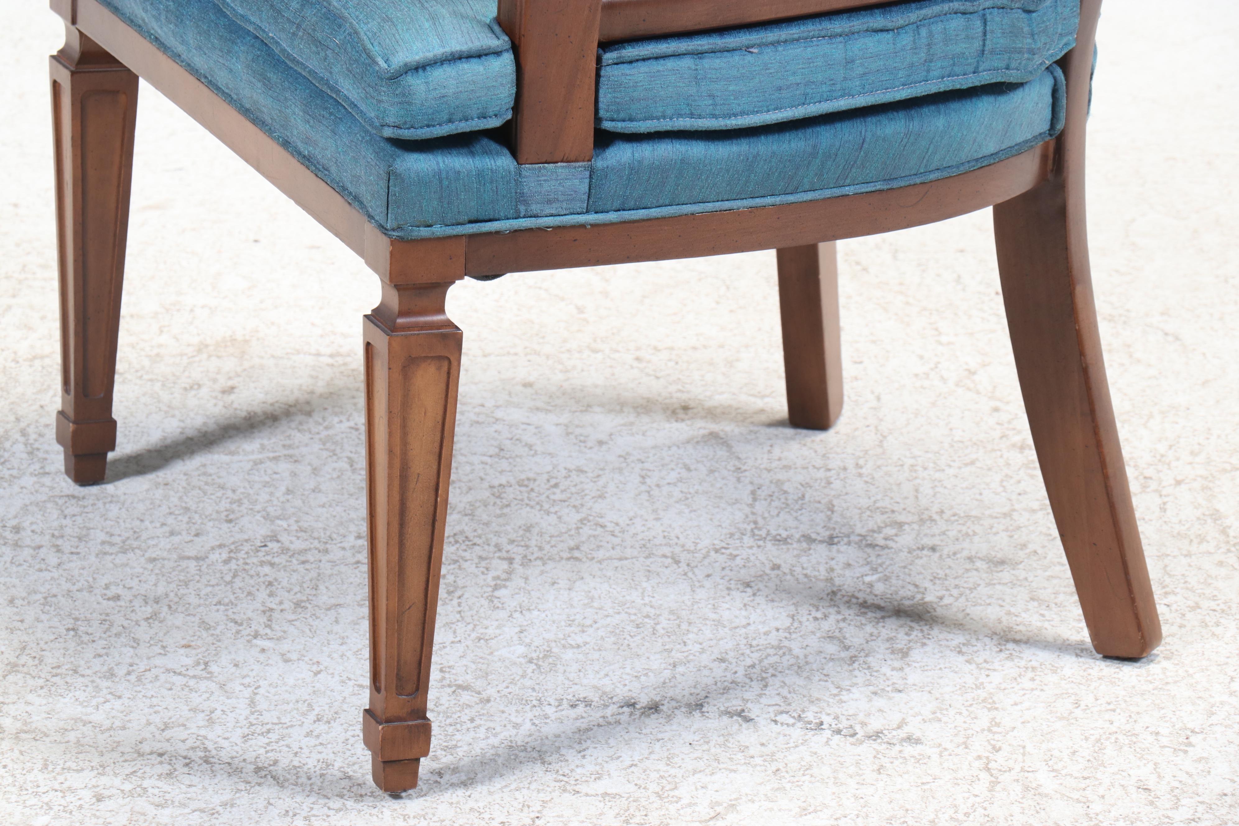 Mid-Century Cane-Back Barrel Chairs with Button-Tufted Seat Cushions