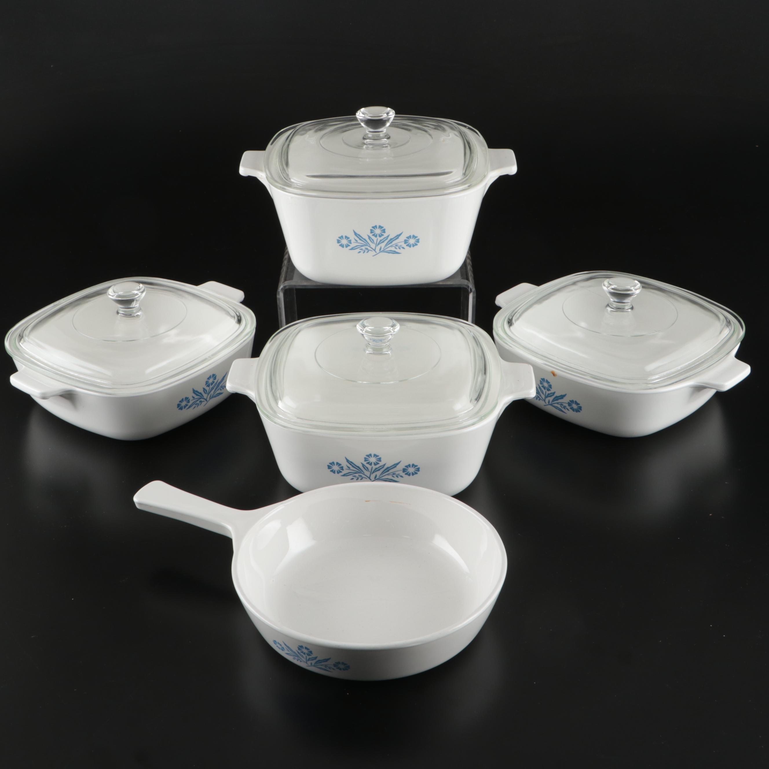 Corning Ware "Cornflower Blue" Square Bakers with Lids and Skillet