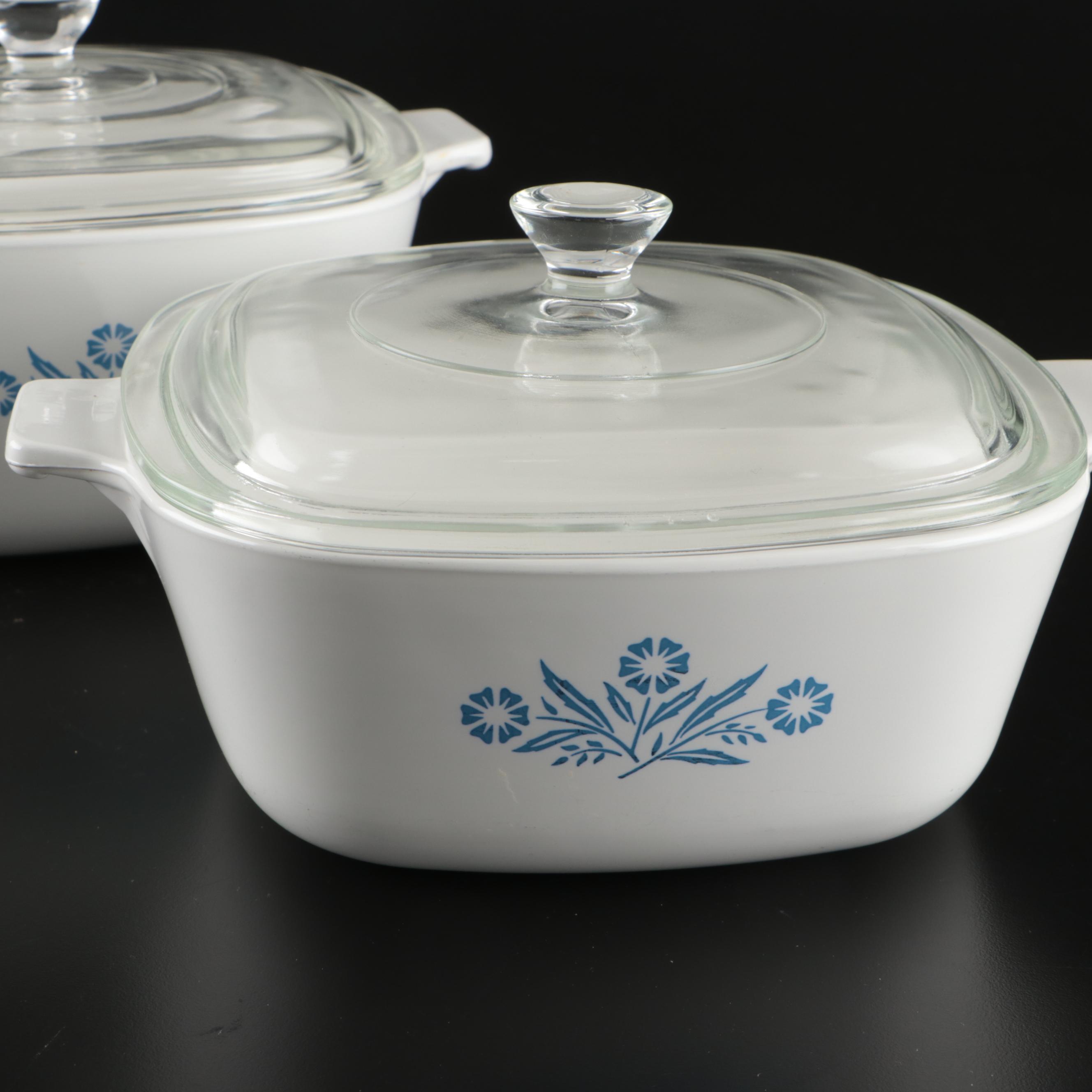 Corning Ware "Cornflower Blue" Square Bakers with Lids and Skillet