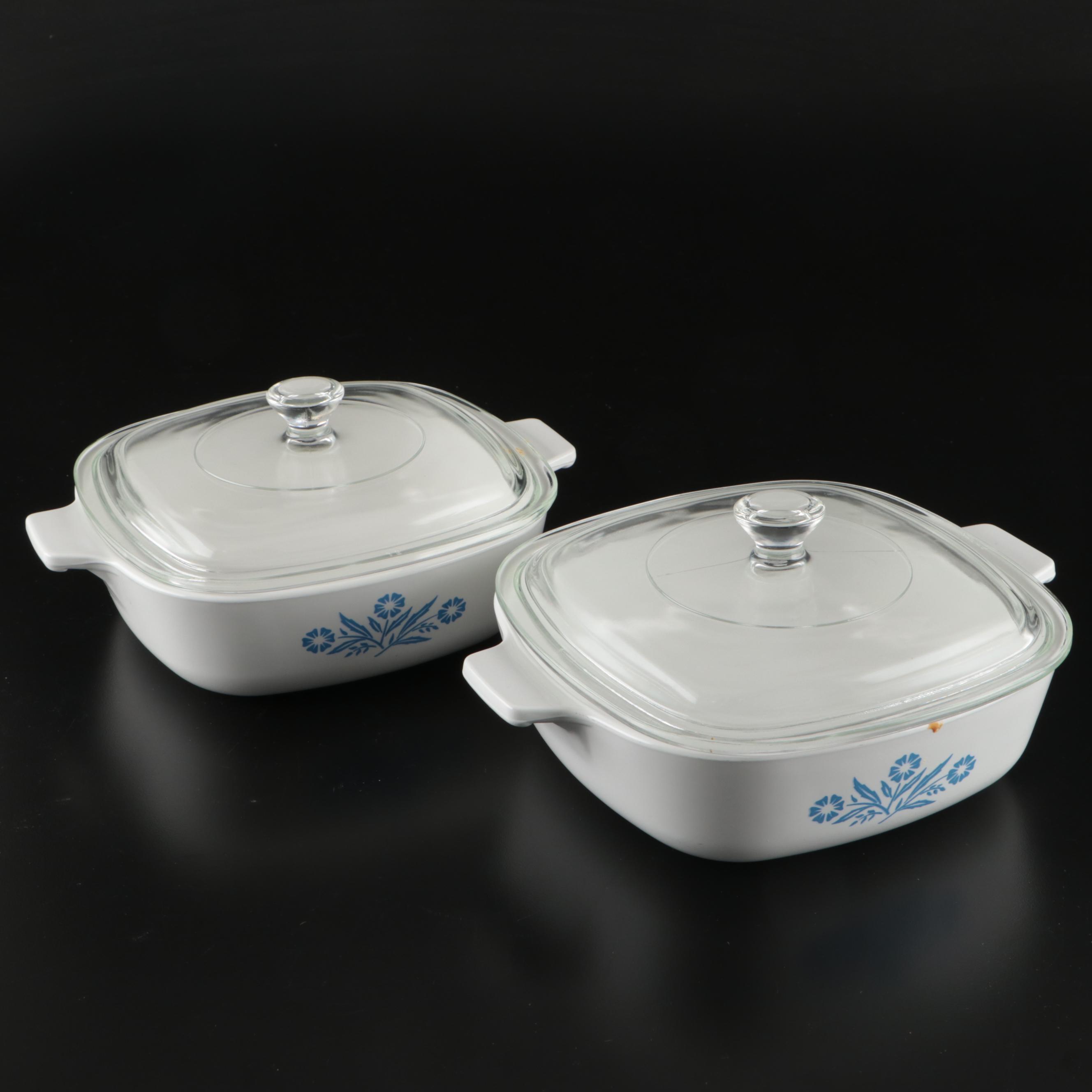 Corning Ware "Cornflower Blue" Square Bakers with Lids and Skillet