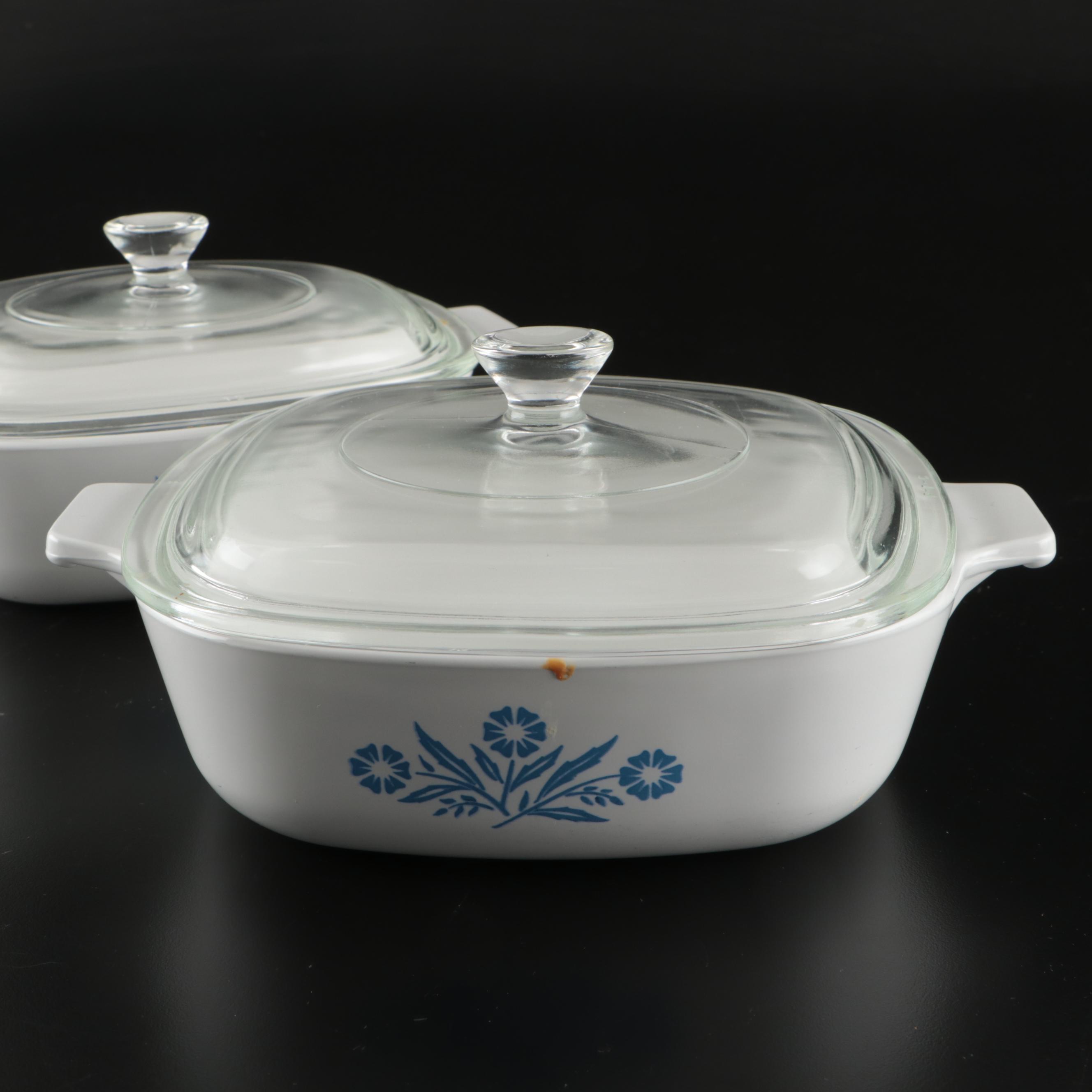 Corning Ware "Cornflower Blue" Square Bakers with Lids and Skillet