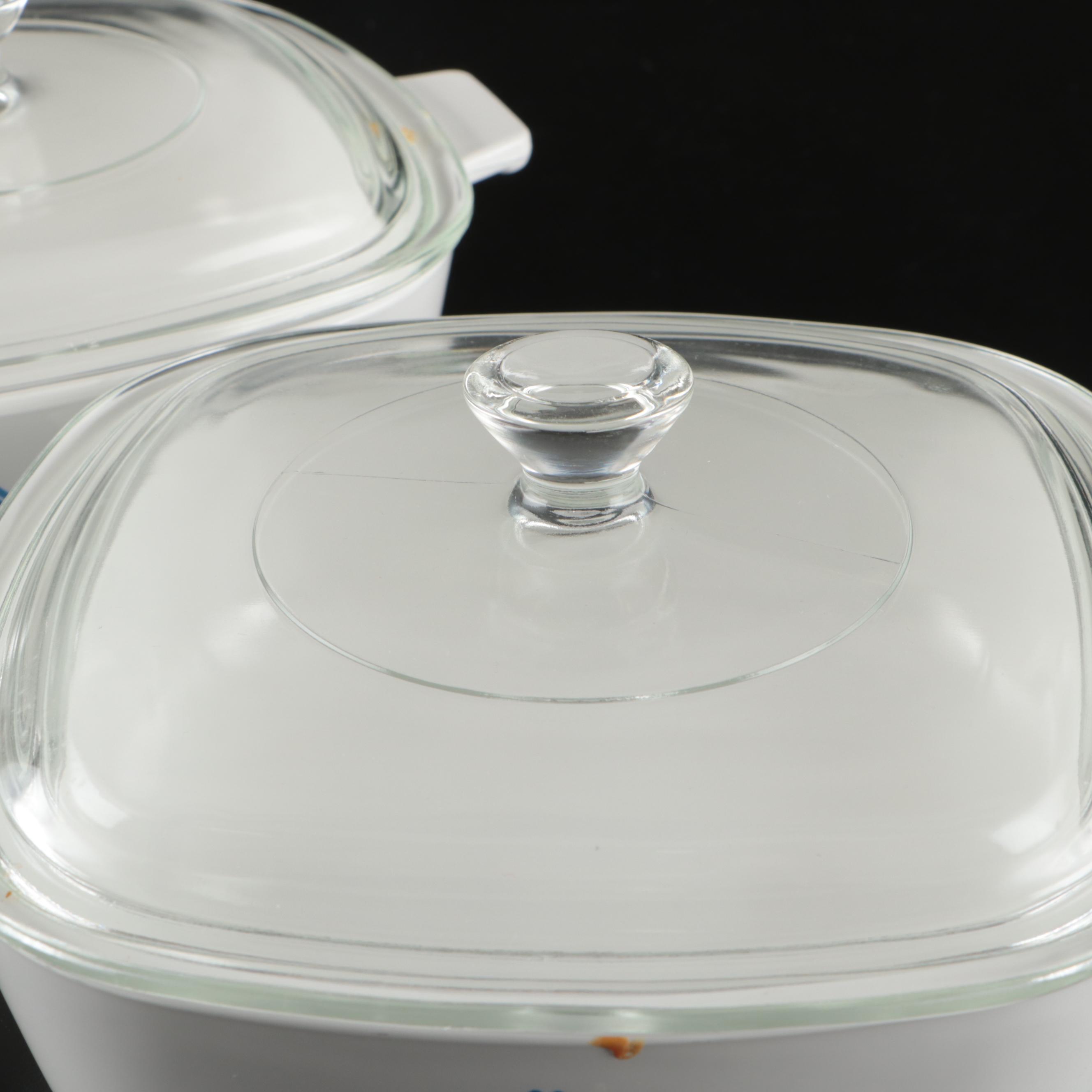 Corning Ware "Cornflower Blue" Square Bakers with Lids and Skillet