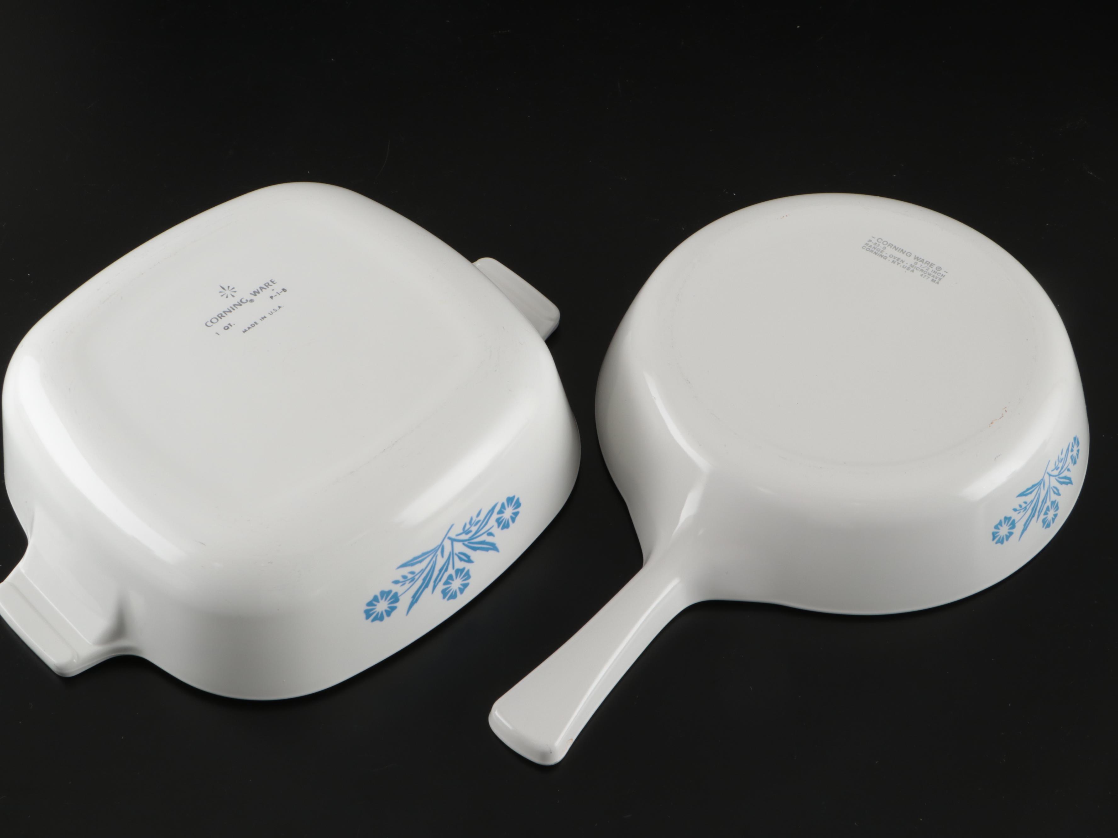Corning Ware "Cornflower Blue" Square Bakers with Lids and Skillet