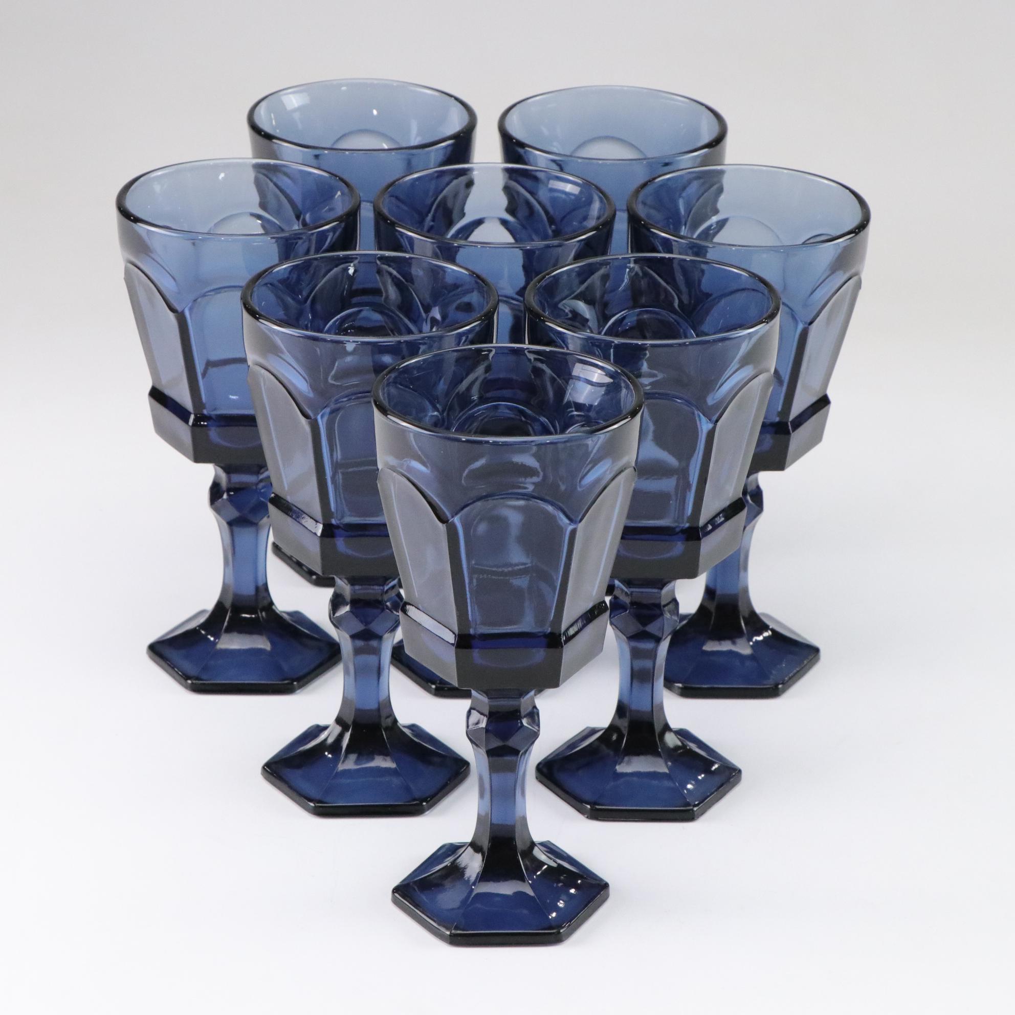 Fostoria "Virginia" Dark Blue Glass Water Goblets, 1980s