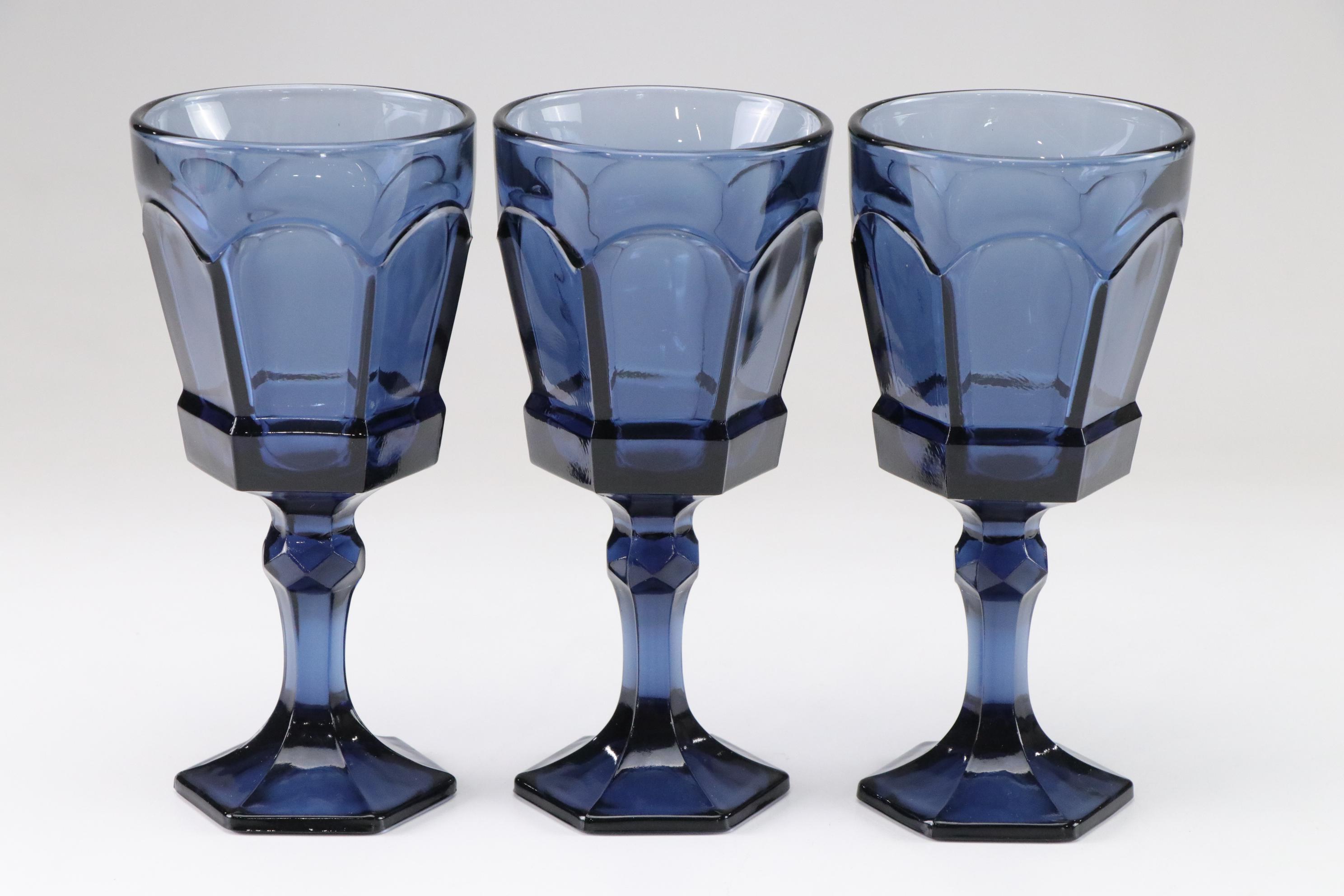 Fostoria "Virginia" Dark Blue Glass Water Goblets, 1980s