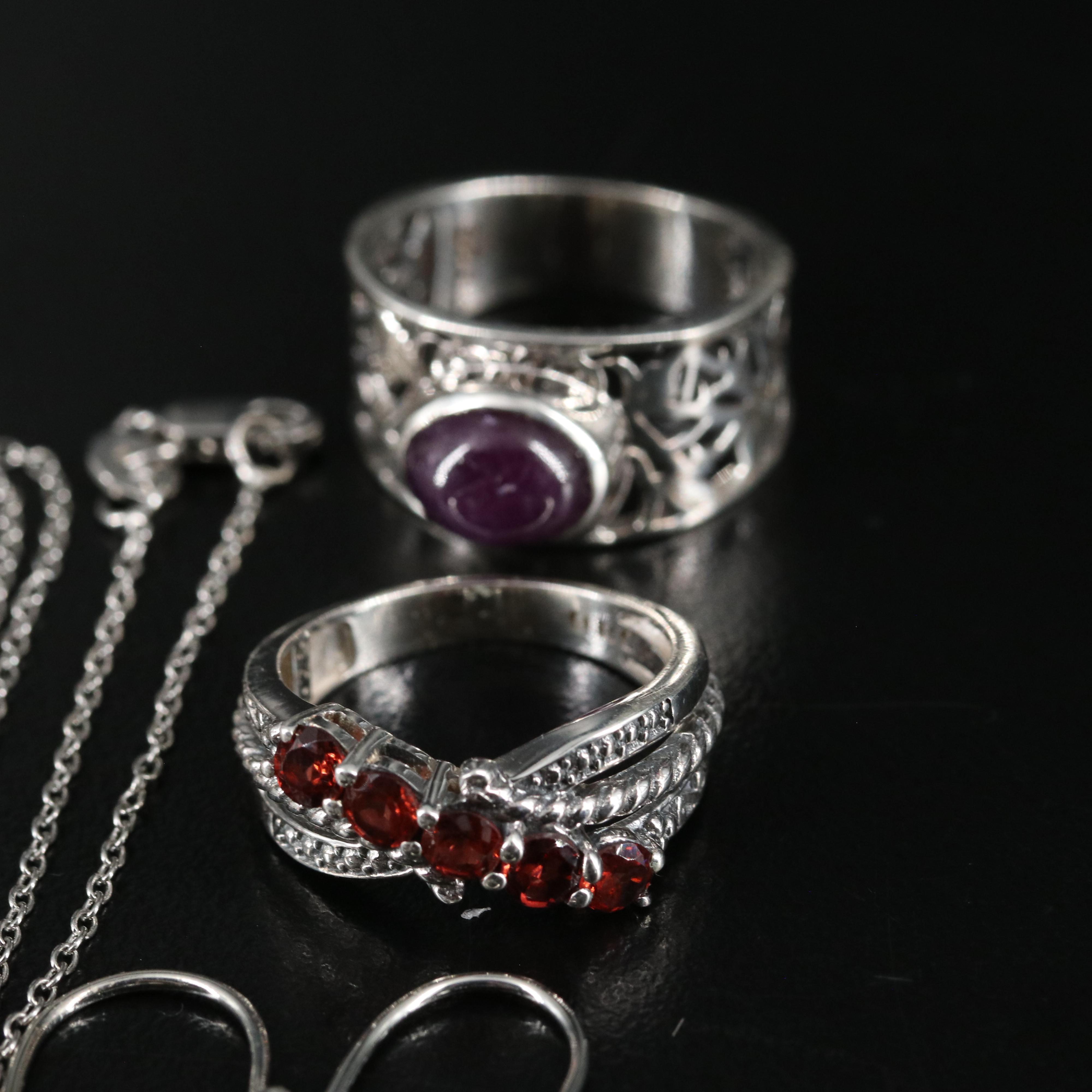 14 Assorted Sterling Silver Rings, Necklaces, and Earrings