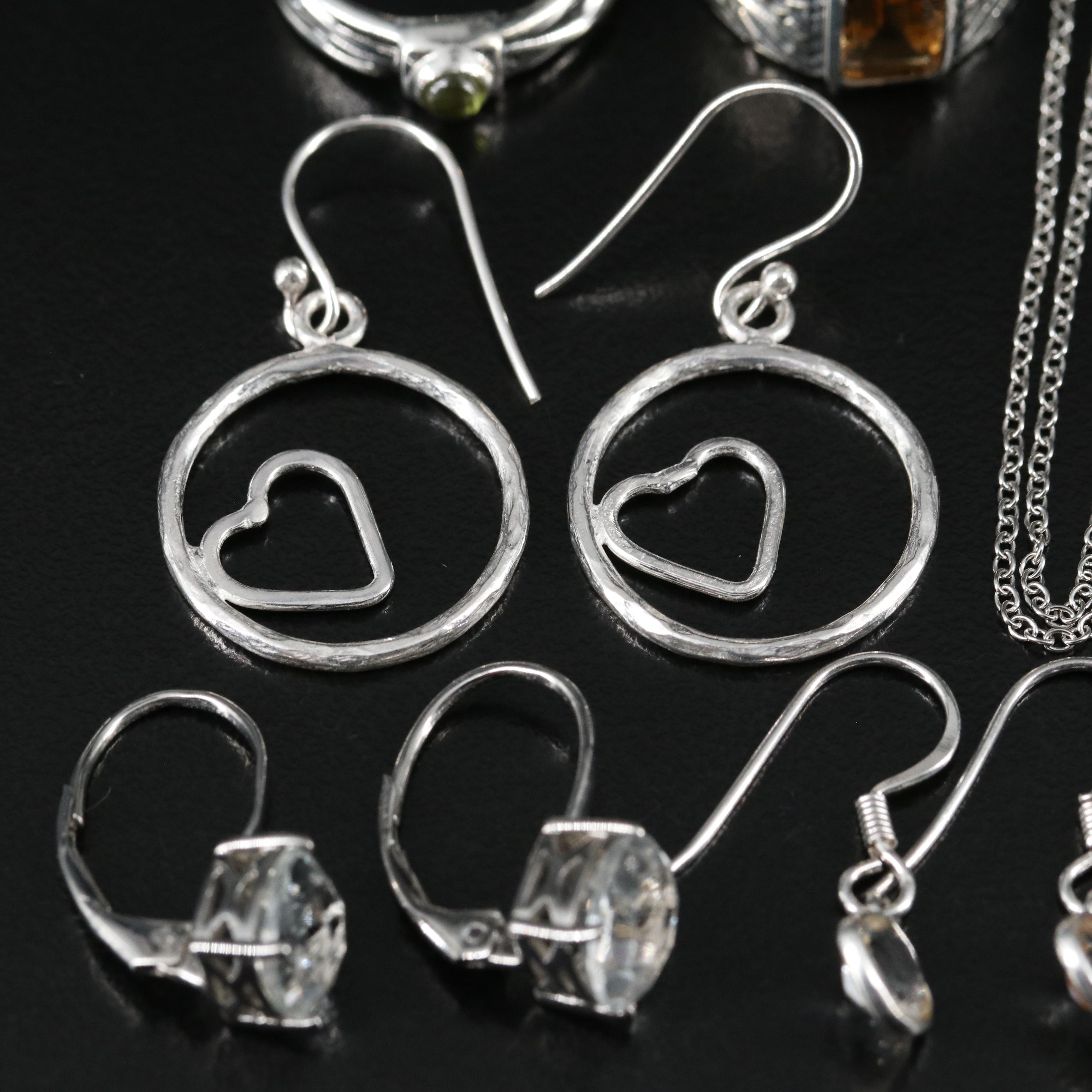 14 Assorted Sterling Silver Rings, Necklaces, and Earrings