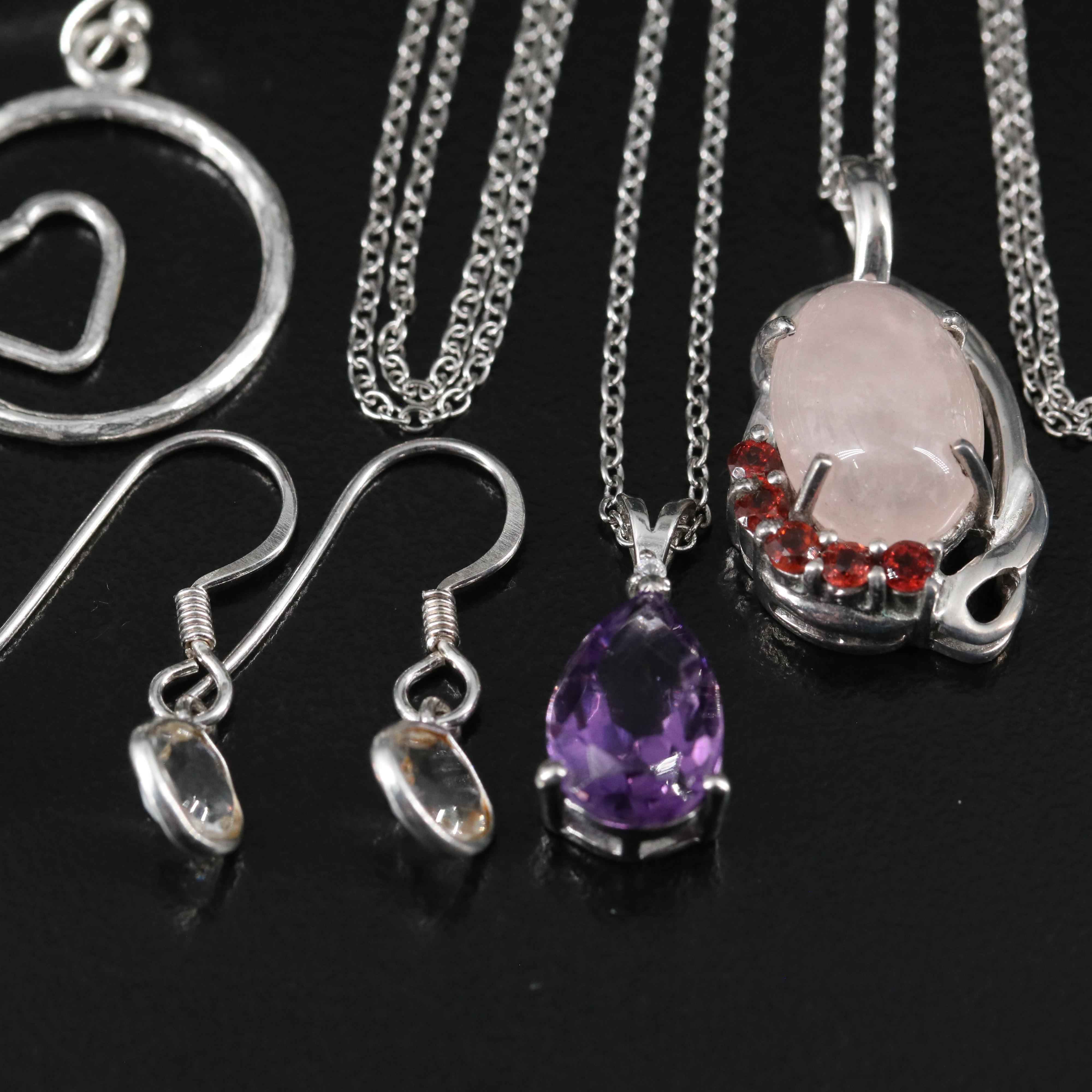 14 Assorted Sterling Silver Rings, Necklaces, and Earrings