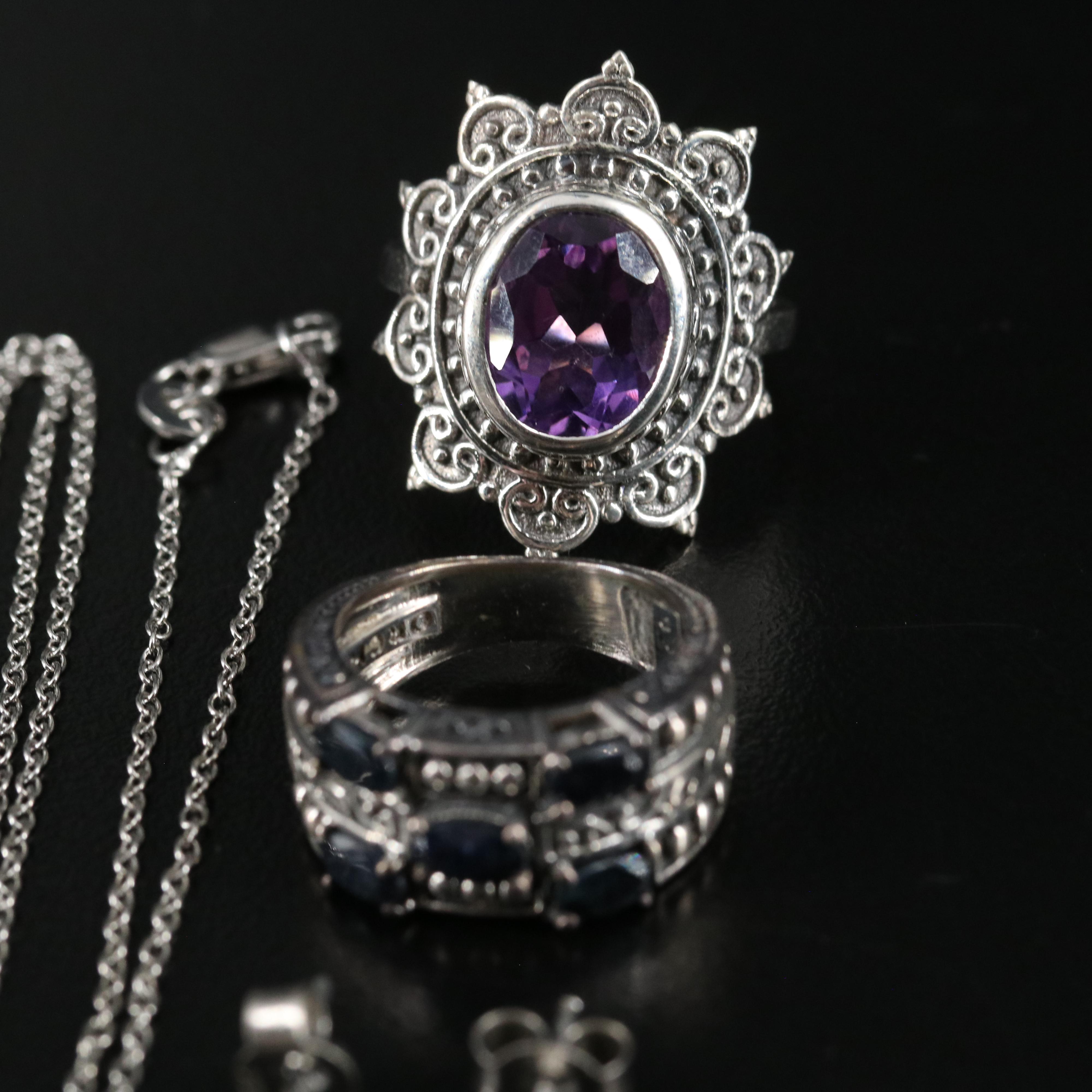 14 Assorted Sterling Silver Rings, Necklaces, and Earrings