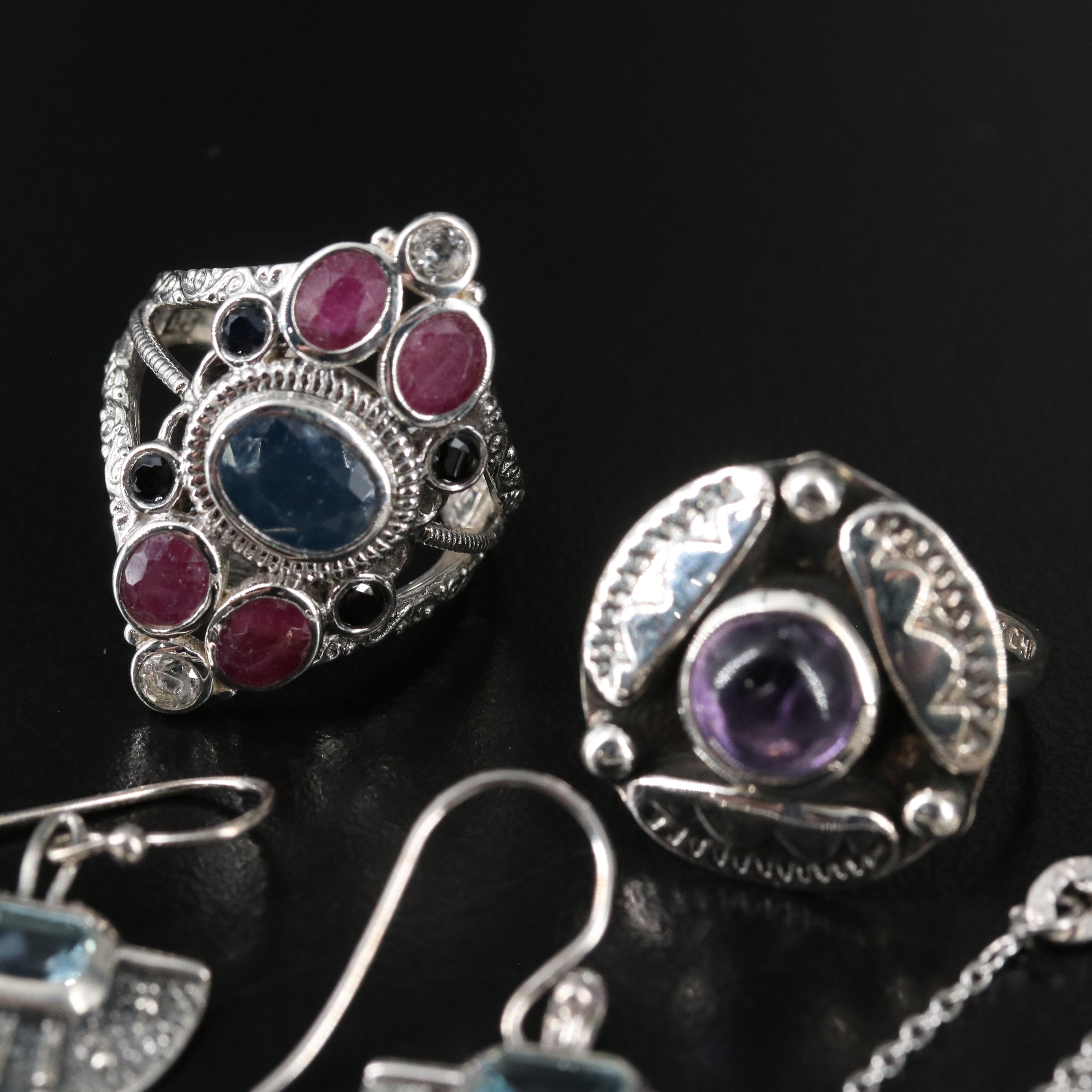 14 Assorted Sterling Silver Rings, Necklaces, and Earrings