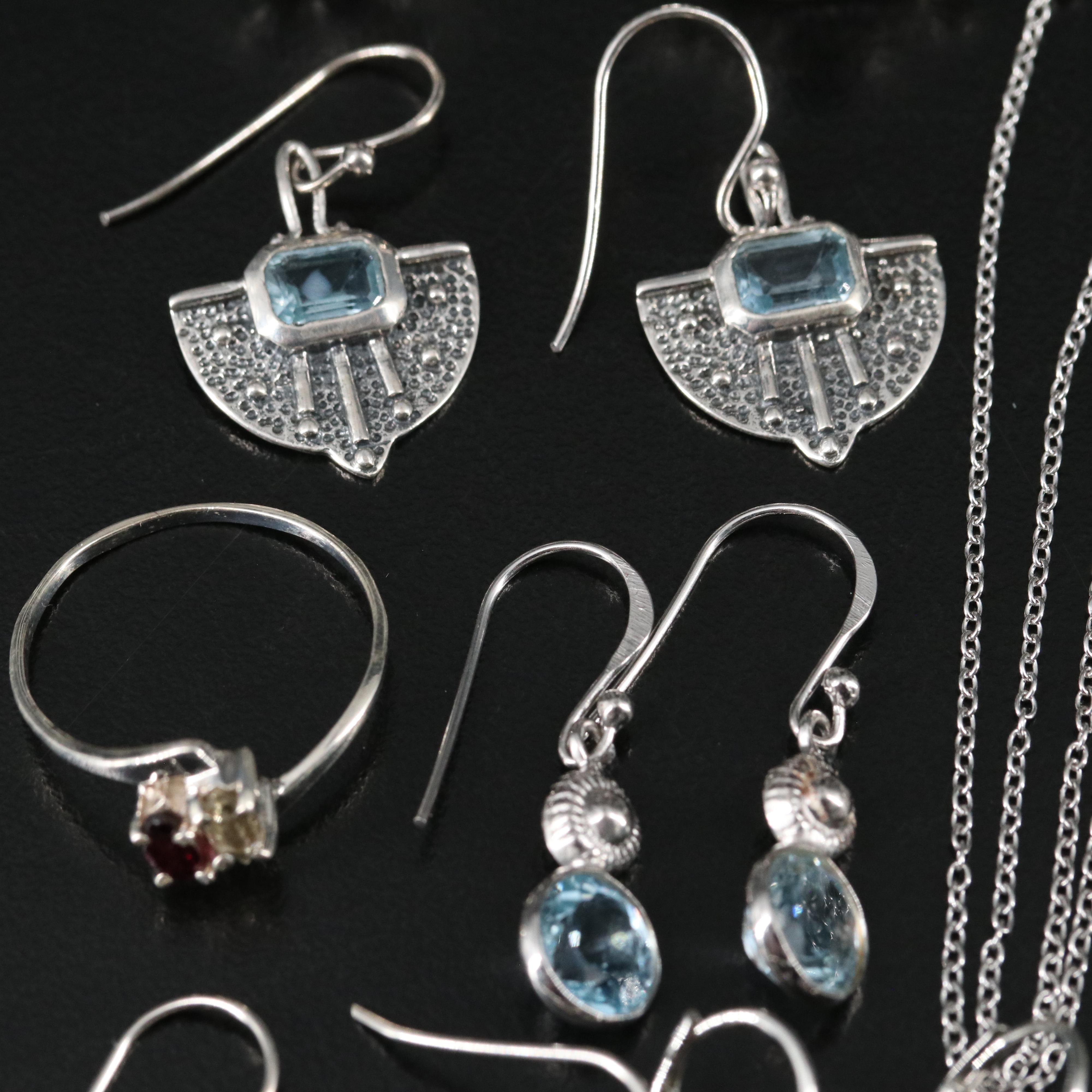 14 Assorted Sterling Silver Rings, Necklaces, and Earrings