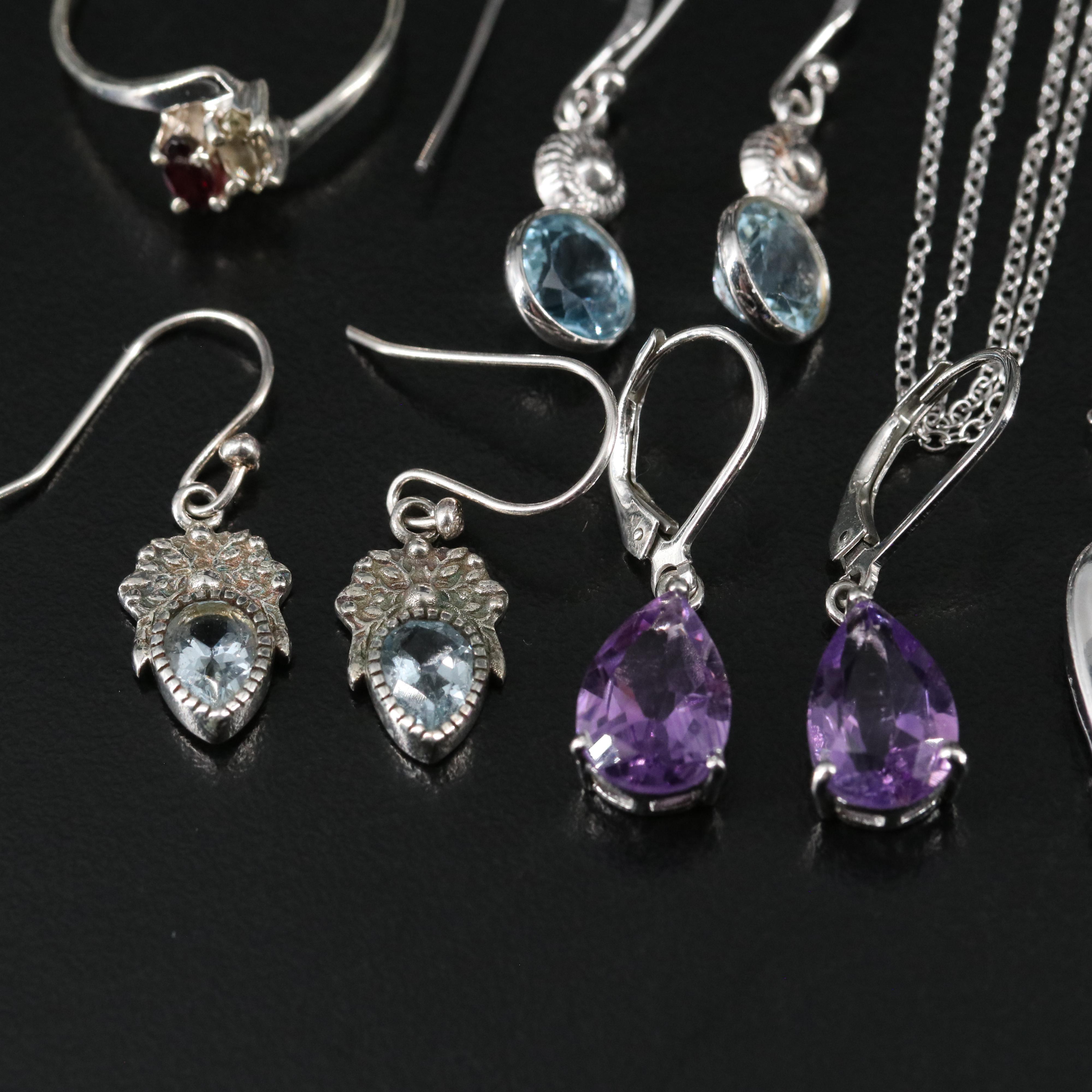 14 Assorted Sterling Silver Rings, Necklaces, and Earrings