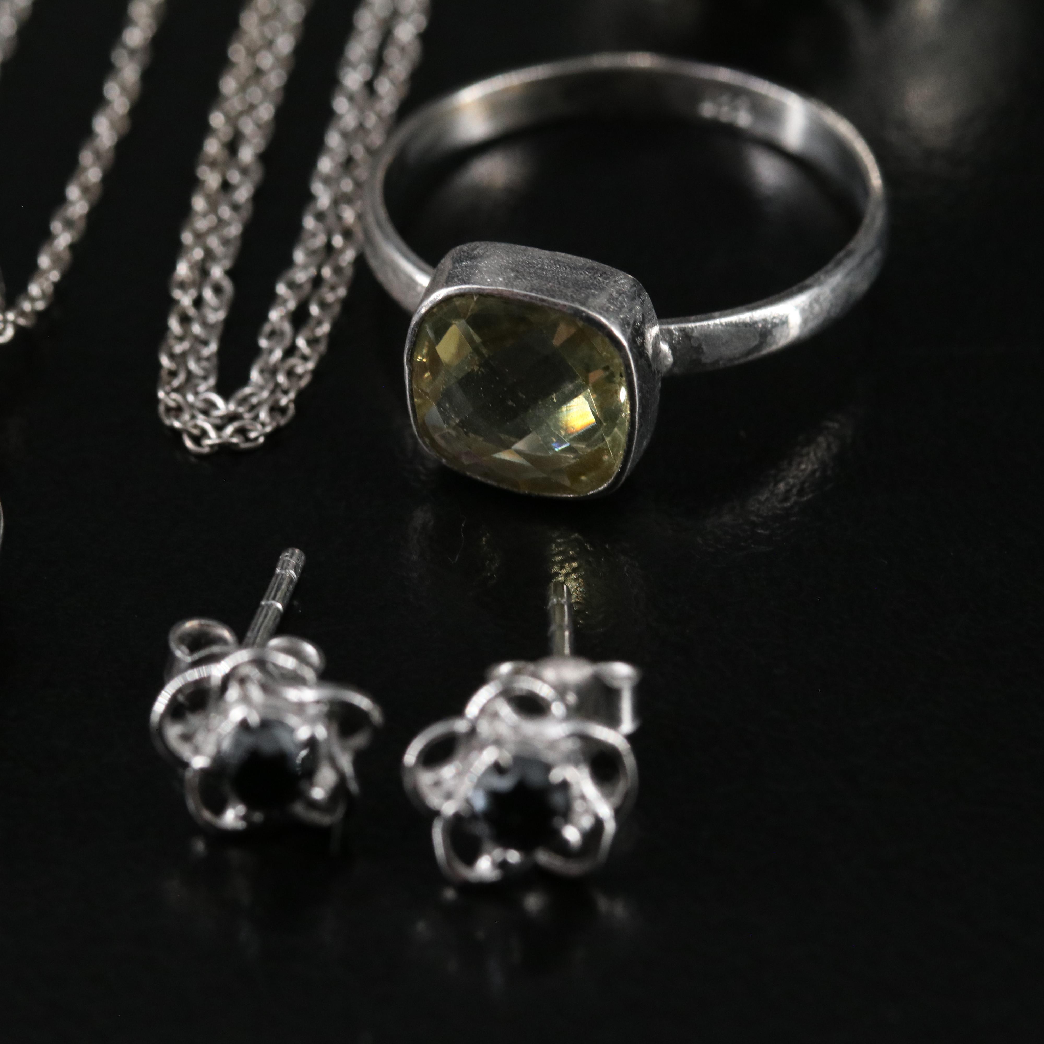 14 Assorted Sterling Silver Rings, Necklaces, and Earrings