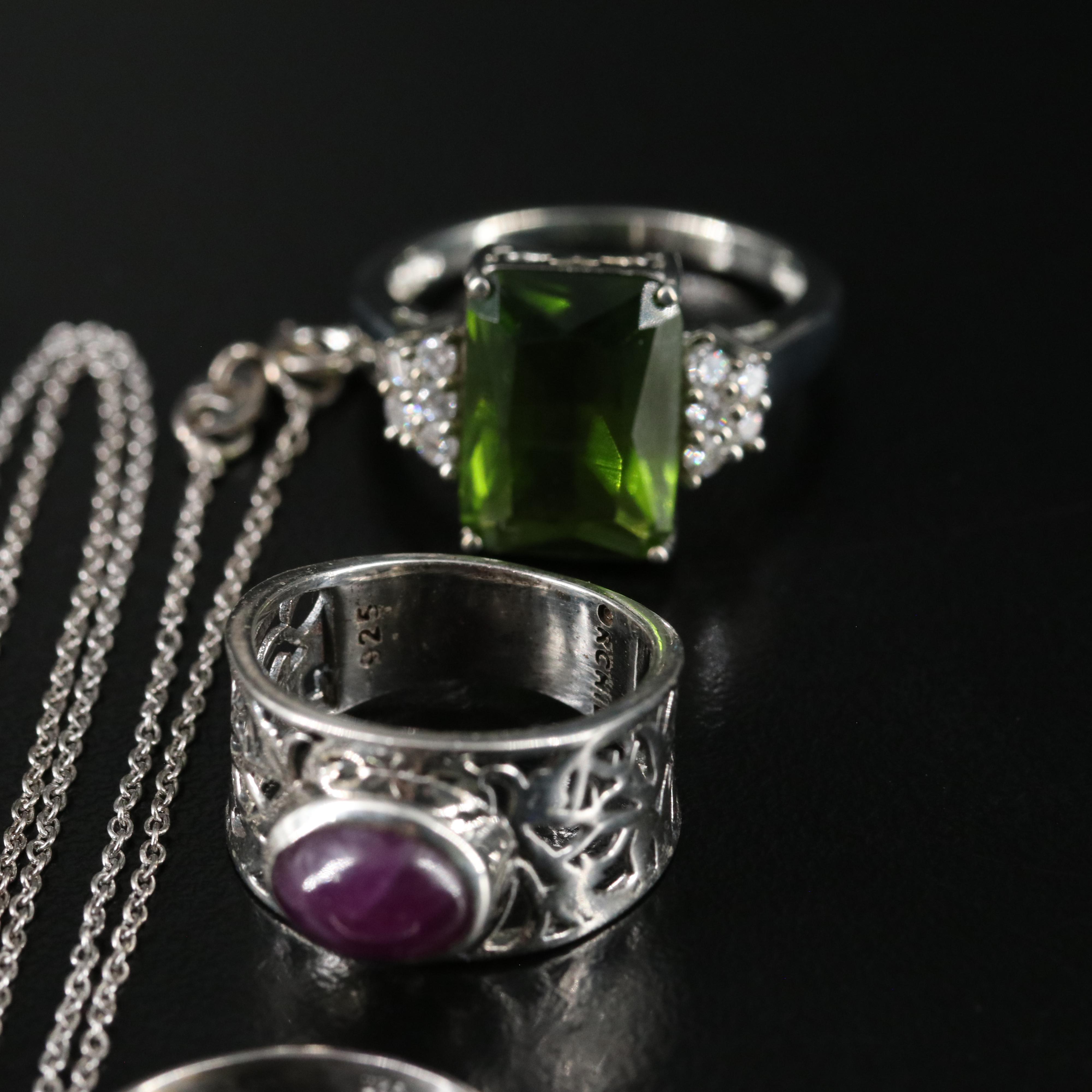 14 Assorted Sterling Silver Rings, Necklaces, and Earrings