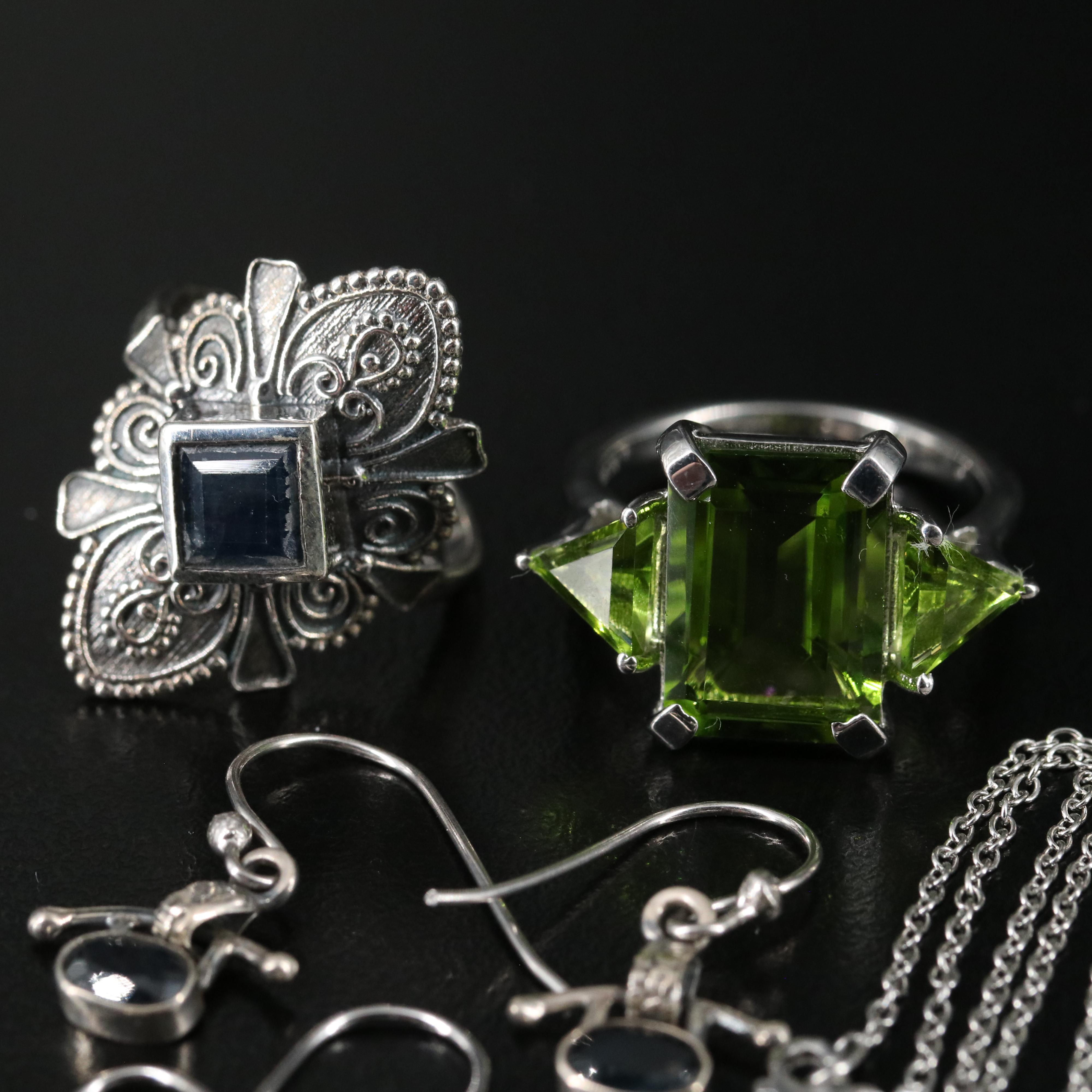 14 Assorted Sterling Silver Rings, Necklaces, and Earrings