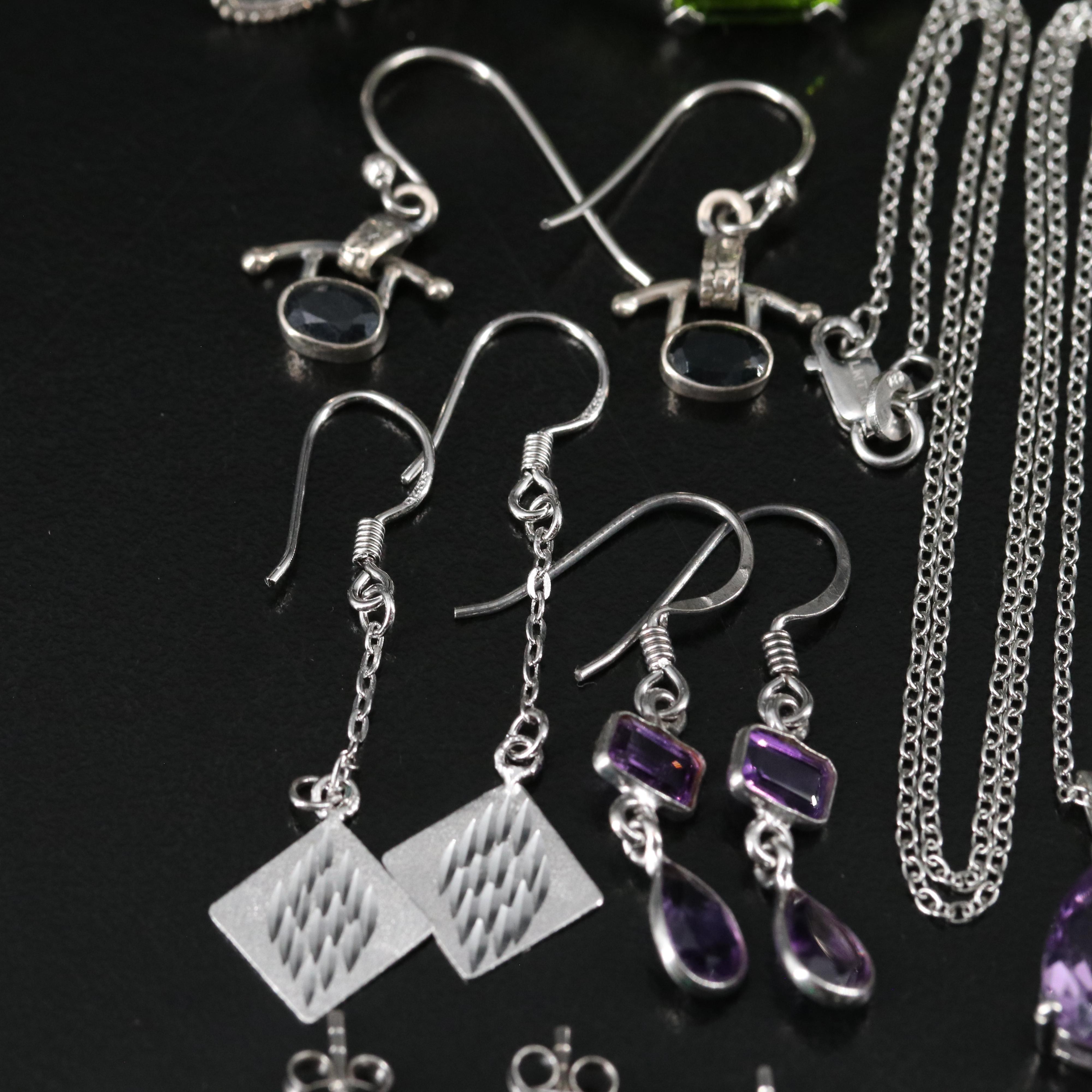 14 Assorted Sterling Silver Rings, Necklaces, and Earrings