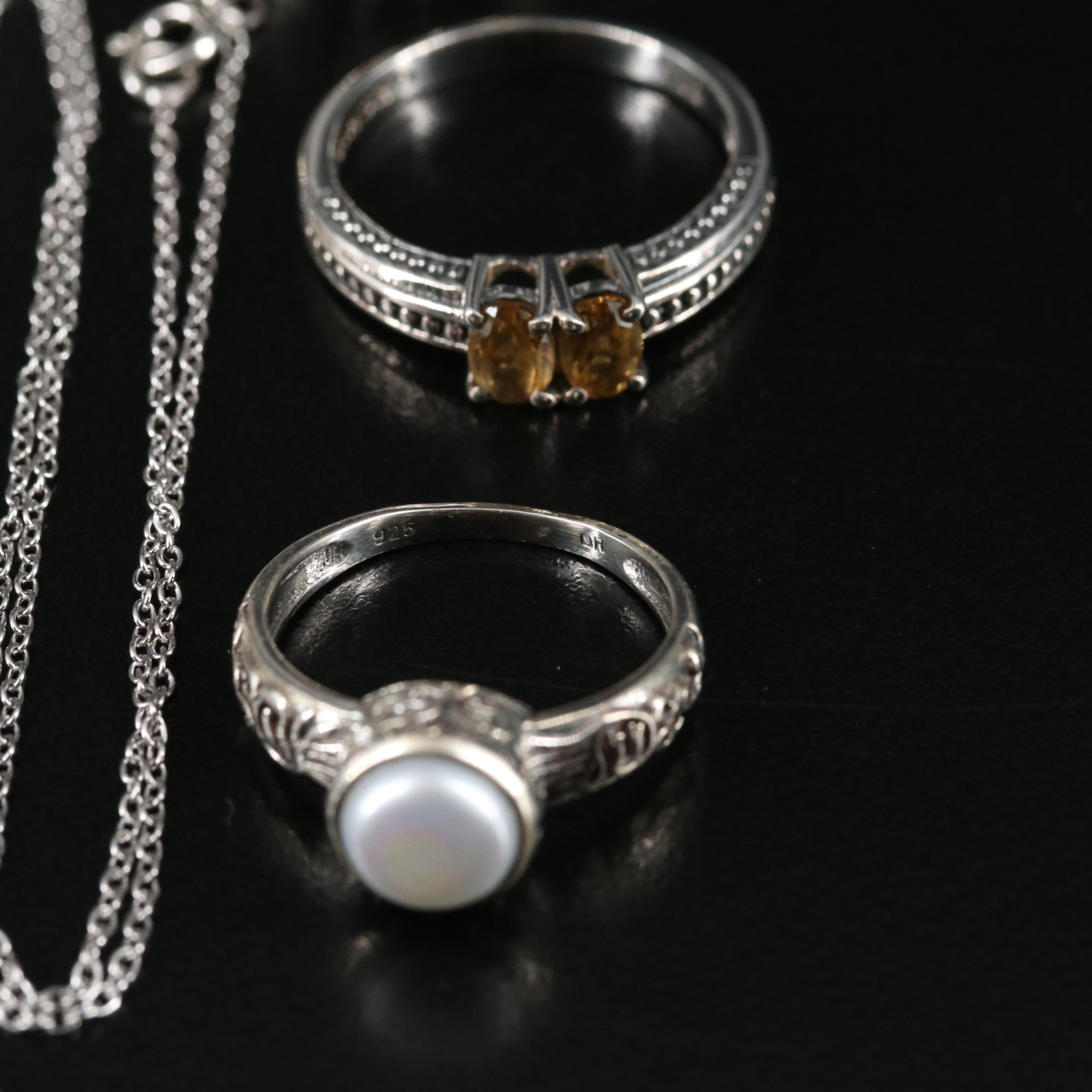 14 Assorted Sterling Silver Rings, Necklaces, and Earrings