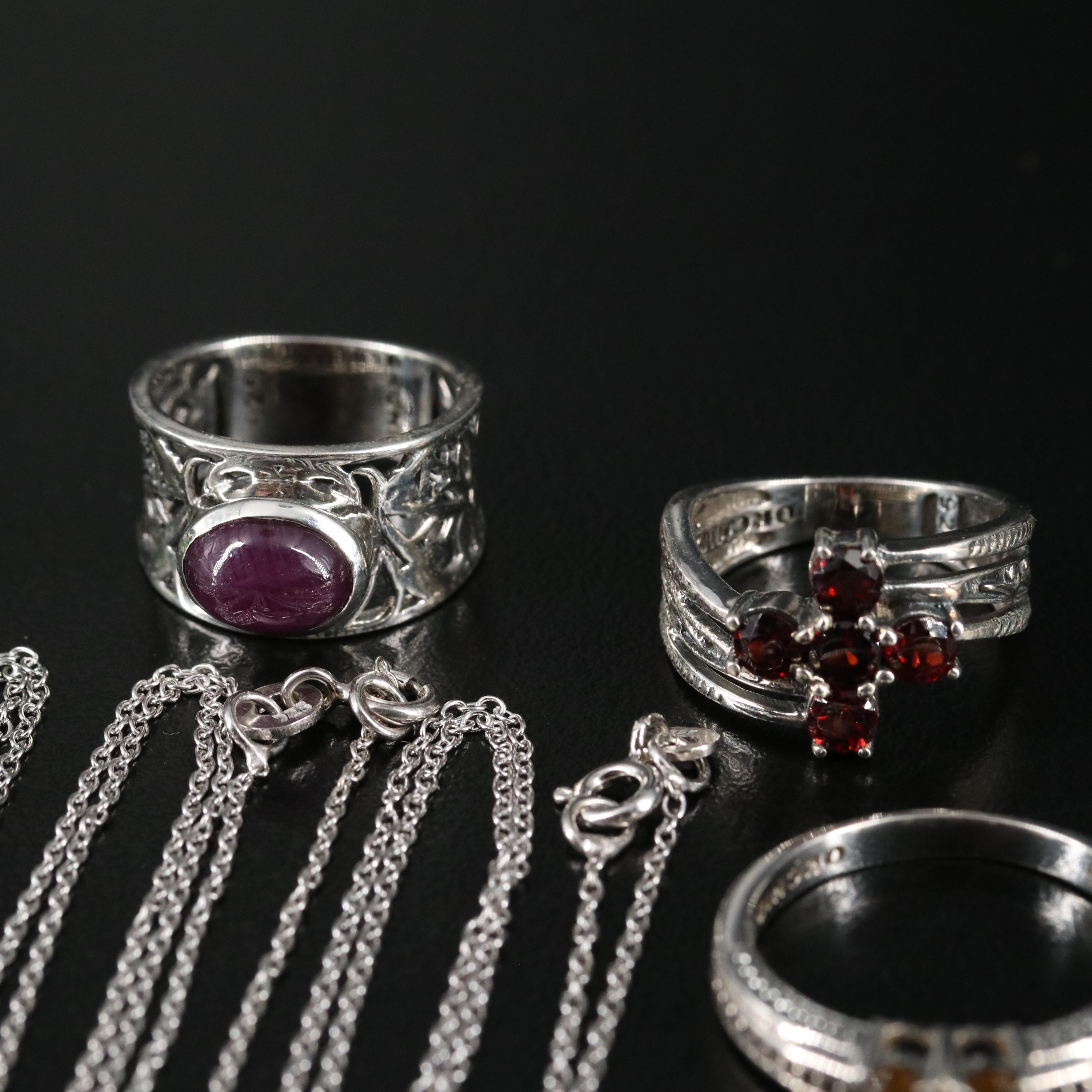 14 Assorted Sterling Silver Rings, Necklaces, and Earrings
