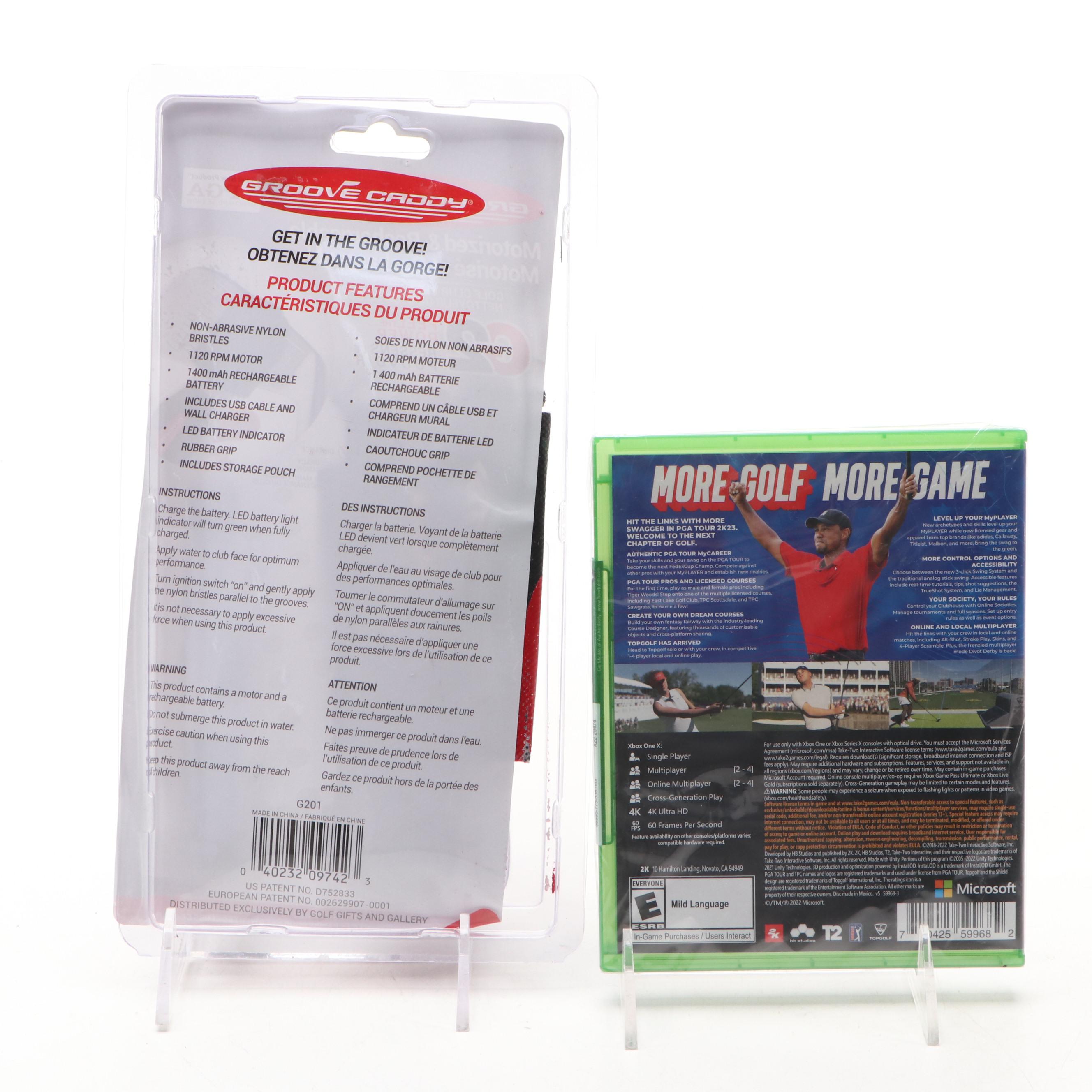 Groove Caddy Rechargeable Golf Club Cleaner with Xbox One 2K23 Video Game