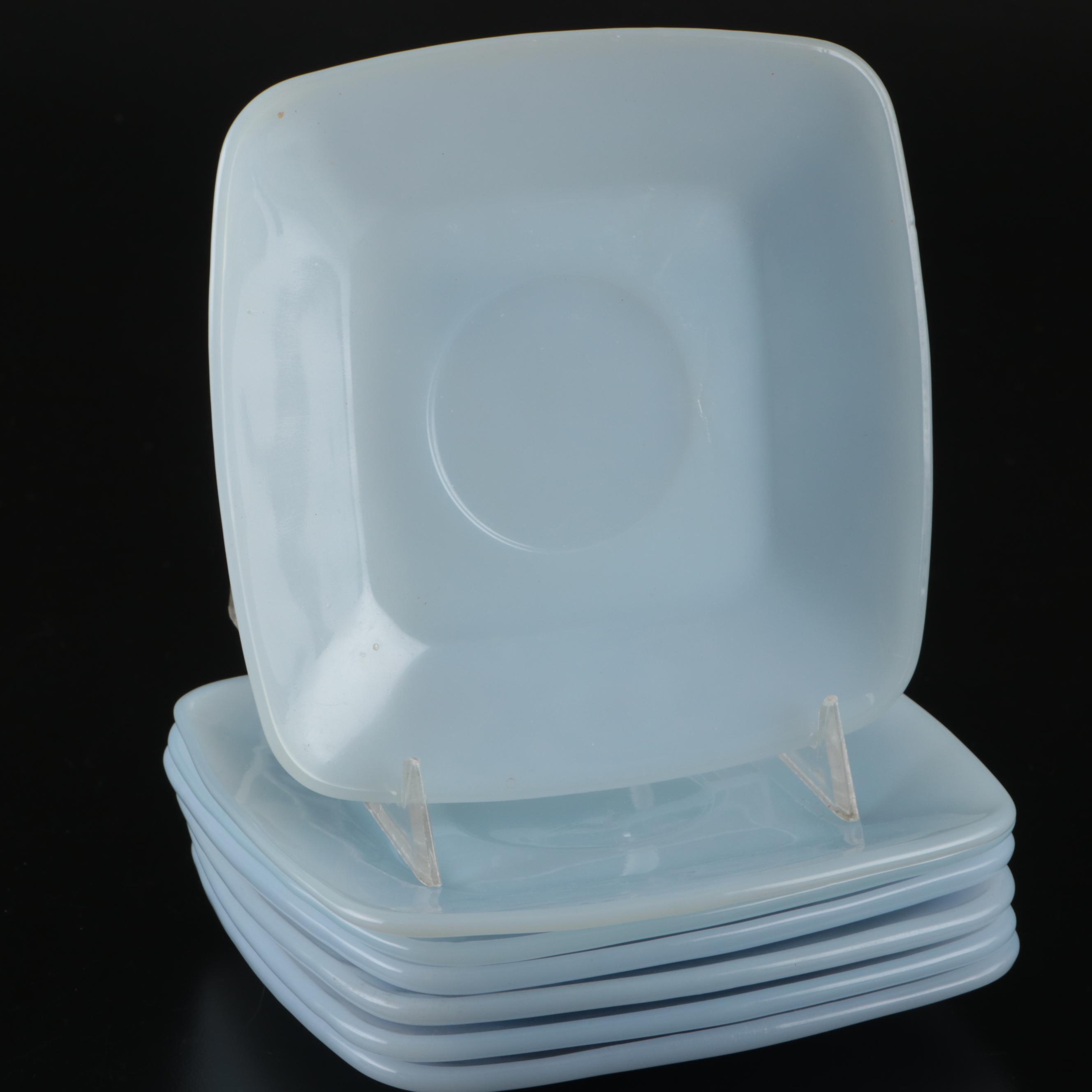 Anchor Hocking Fire-King "Charm" Azurite Glass Cups and Saucers with Mugs