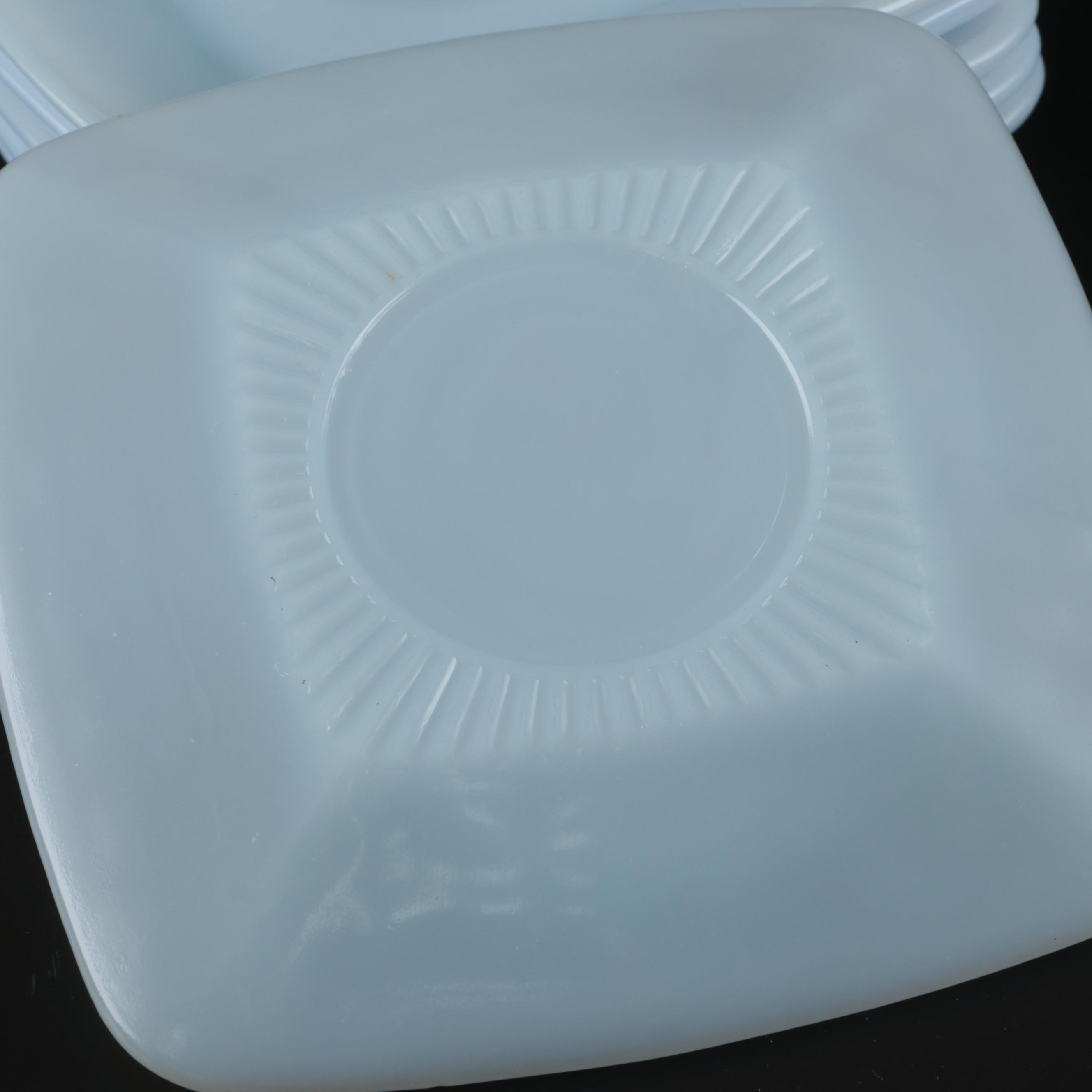 Anchor Hocking Fire-King "Charm" Azurite Glass Cups and Saucers with Mugs