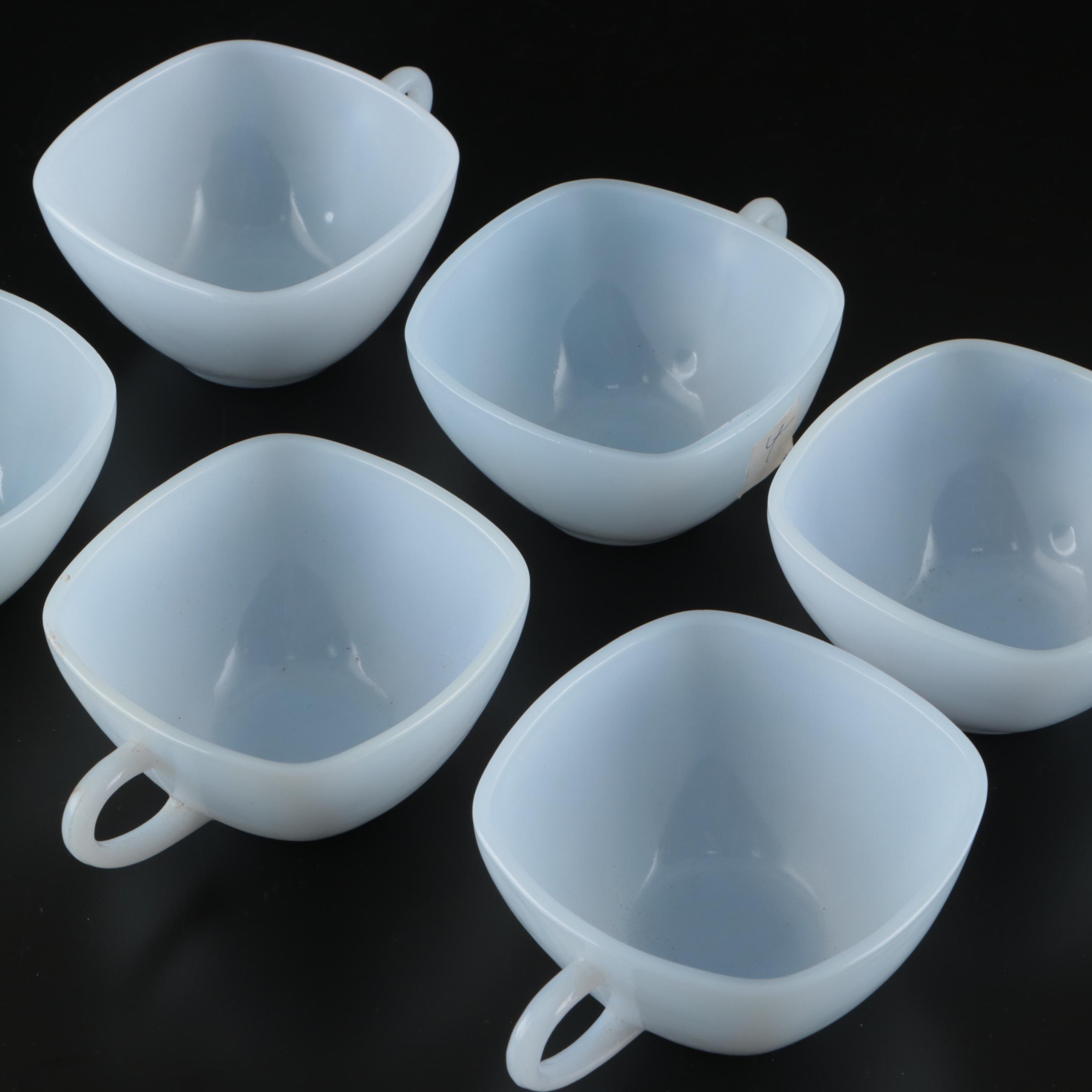 Anchor Hocking Fire-King "Charm" Azurite Glass Cups and Saucers with Mugs