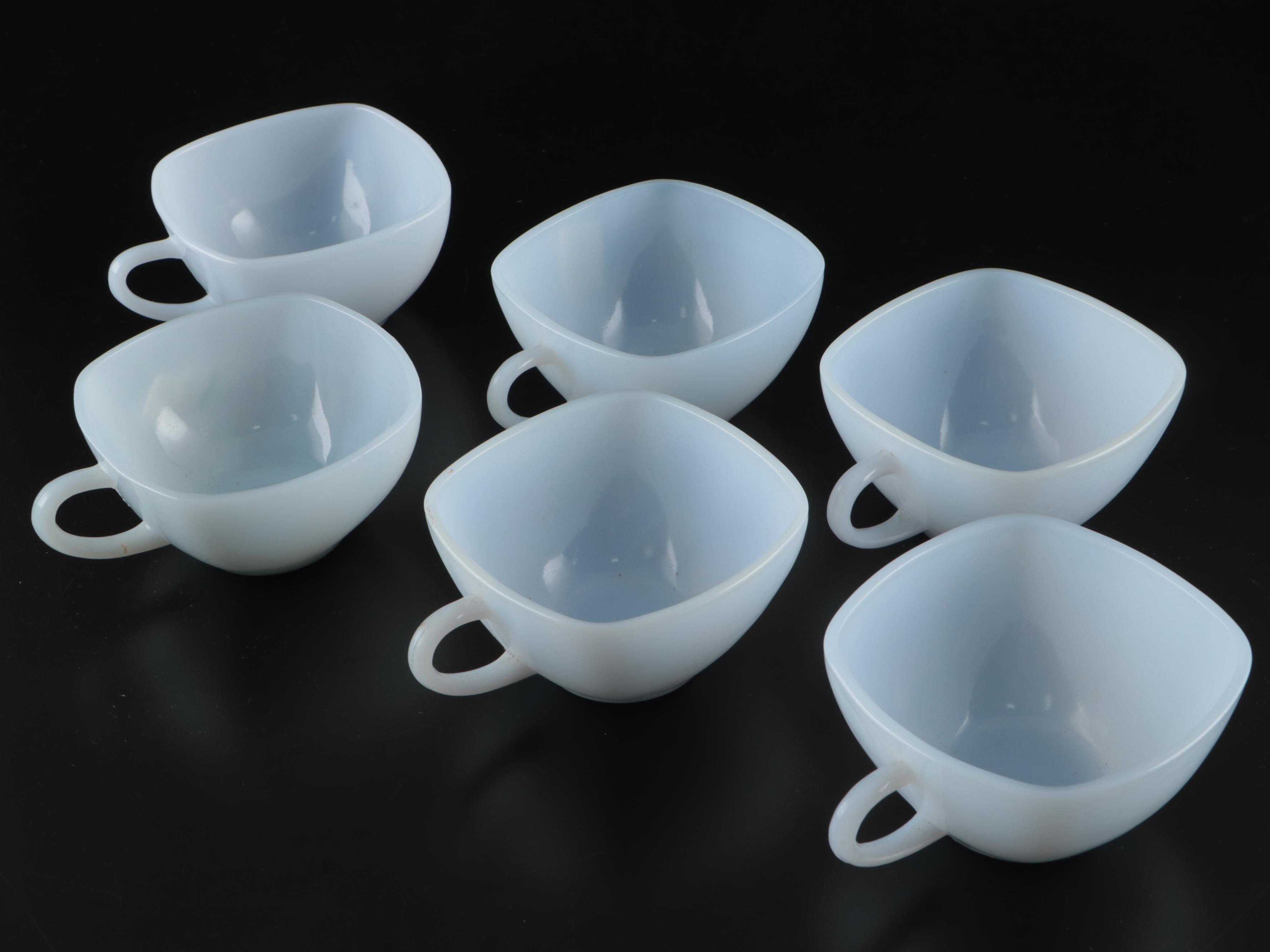 Anchor Hocking Fire-King "Charm" Azurite Glass Cups and Saucers with Mugs