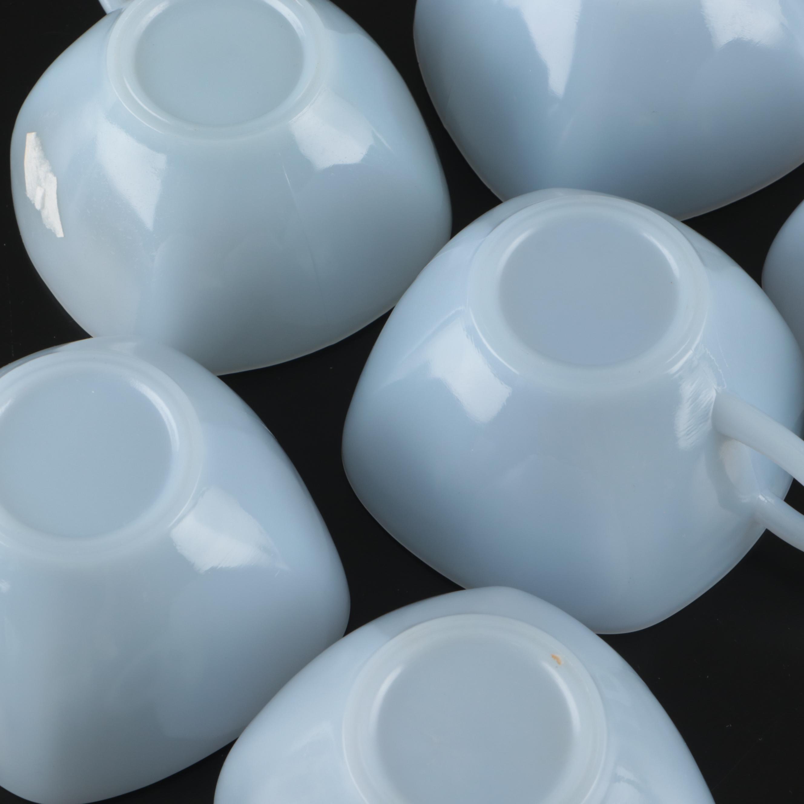 Anchor Hocking Fire-King "Charm" Azurite Glass Cups and Saucers with Mugs