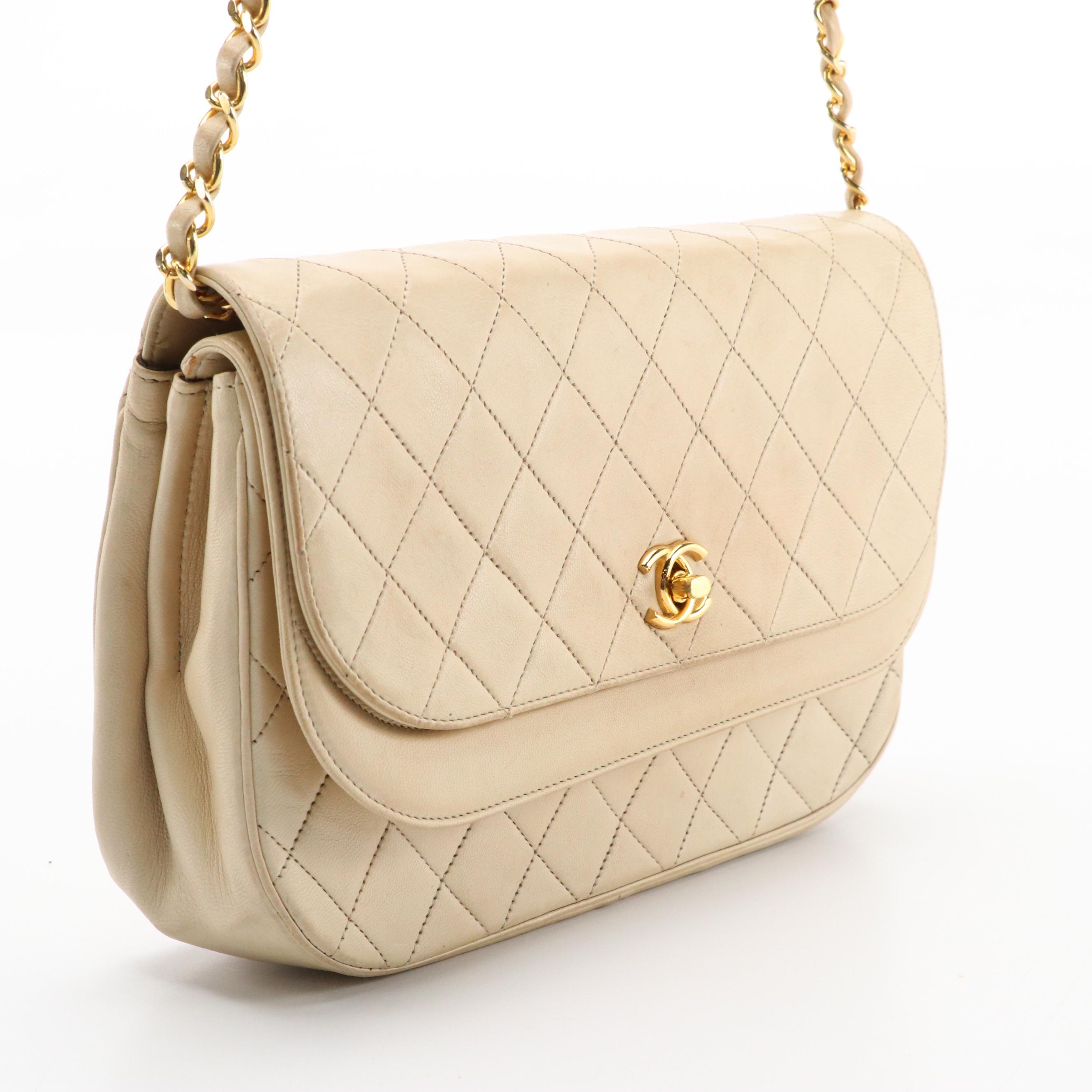 Chanel Double Round Flap Shoulder Bag in Neutral Quilted Lambskin Leather
