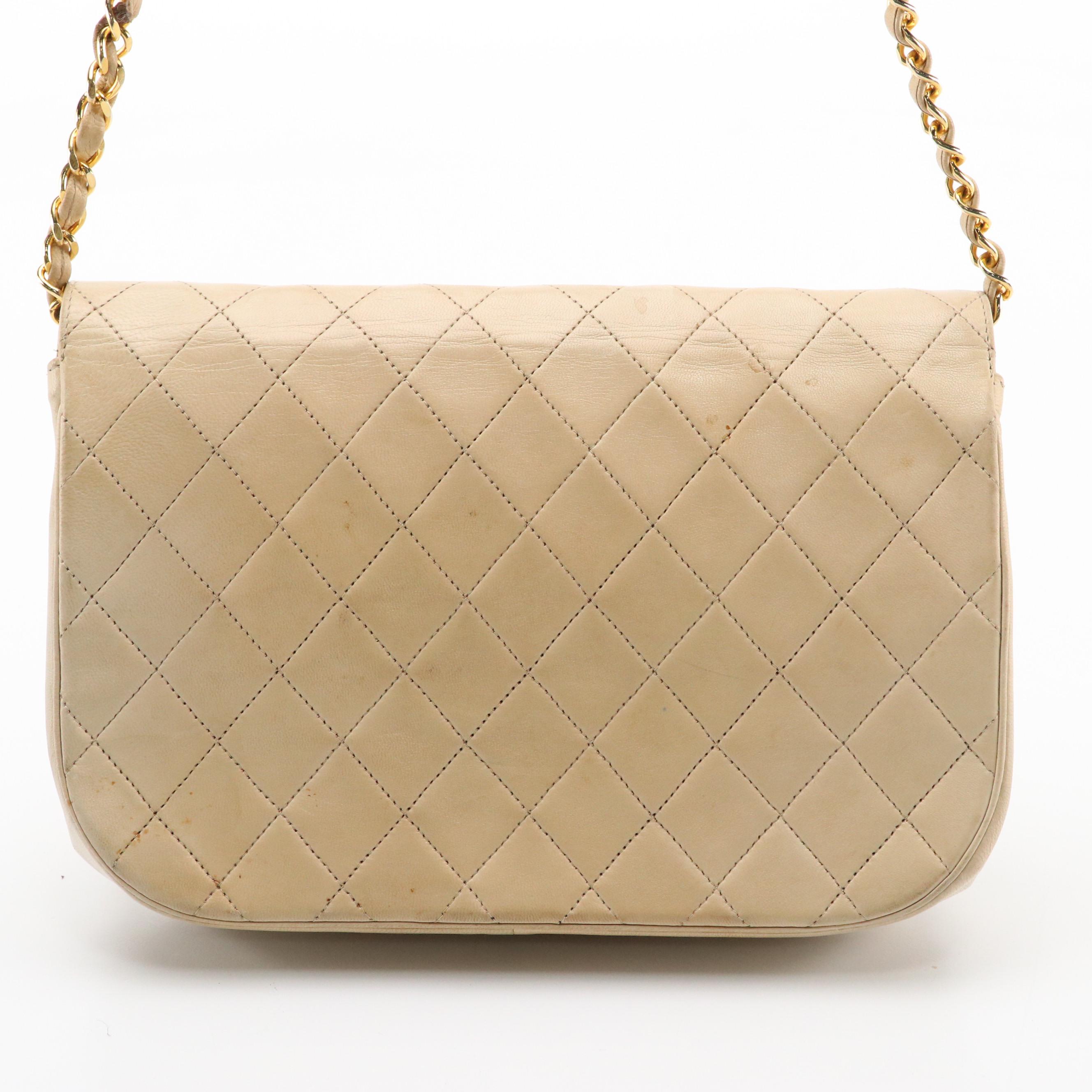 Chanel Double Round Flap Shoulder Bag in Neutral Quilted Lambskin Leather