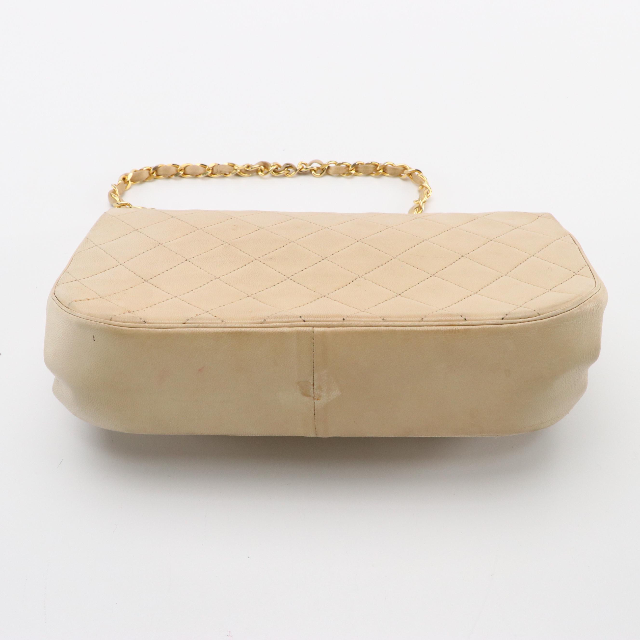 Chanel Double Round Flap Shoulder Bag in Neutral Quilted Lambskin Leather