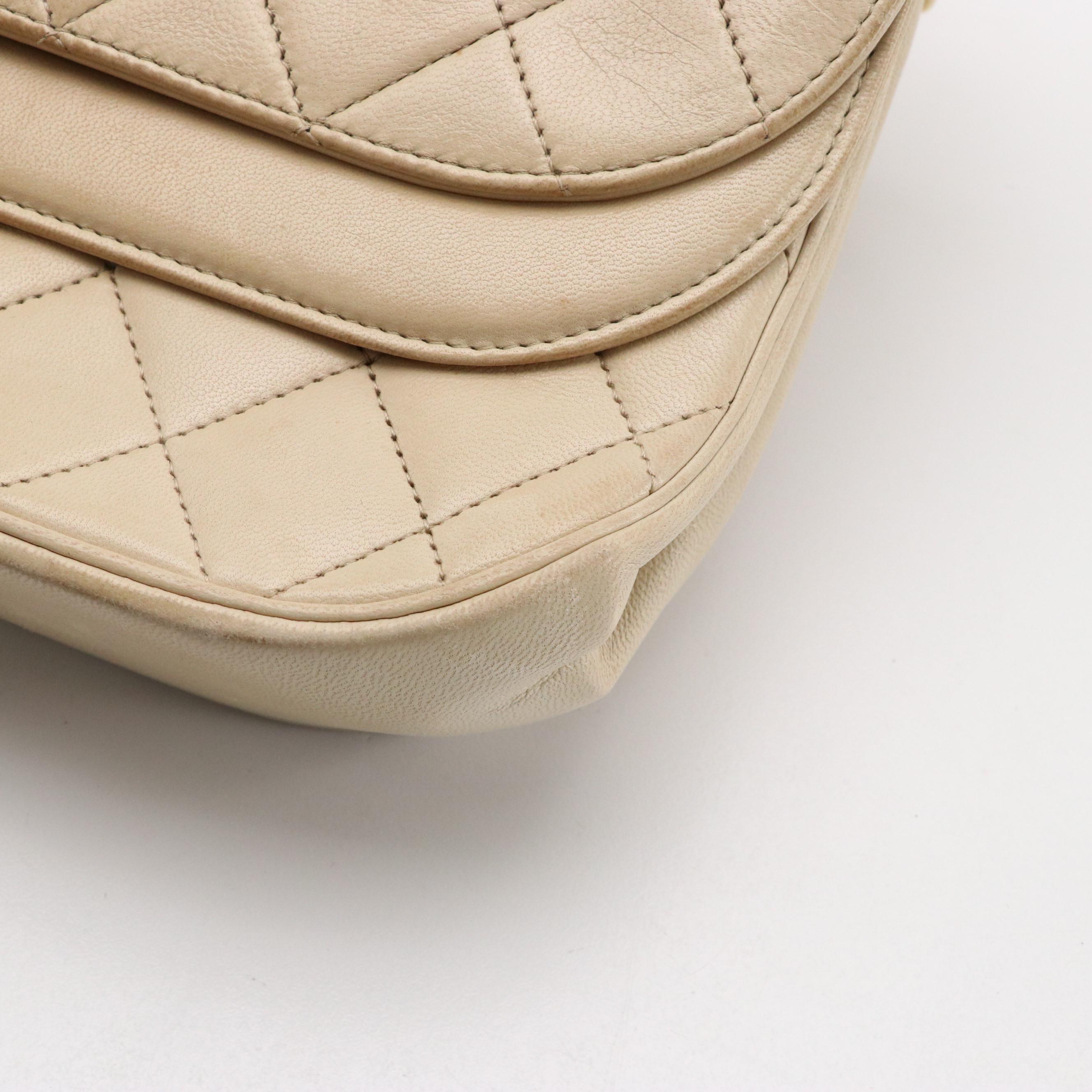 Chanel Double Round Flap Shoulder Bag in Neutral Quilted Lambskin Leather