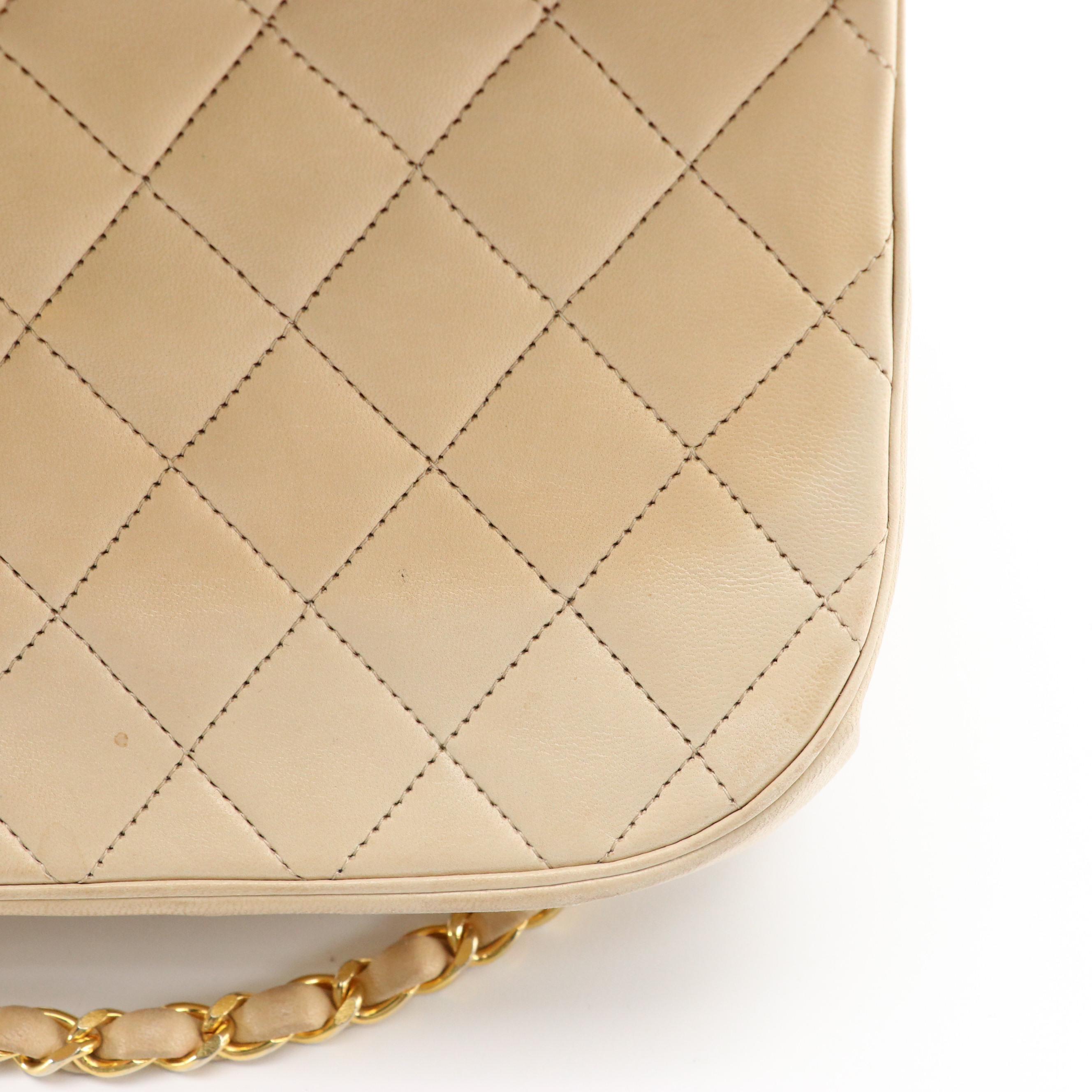 Chanel Double Round Flap Shoulder Bag in Neutral Quilted Lambskin Leather