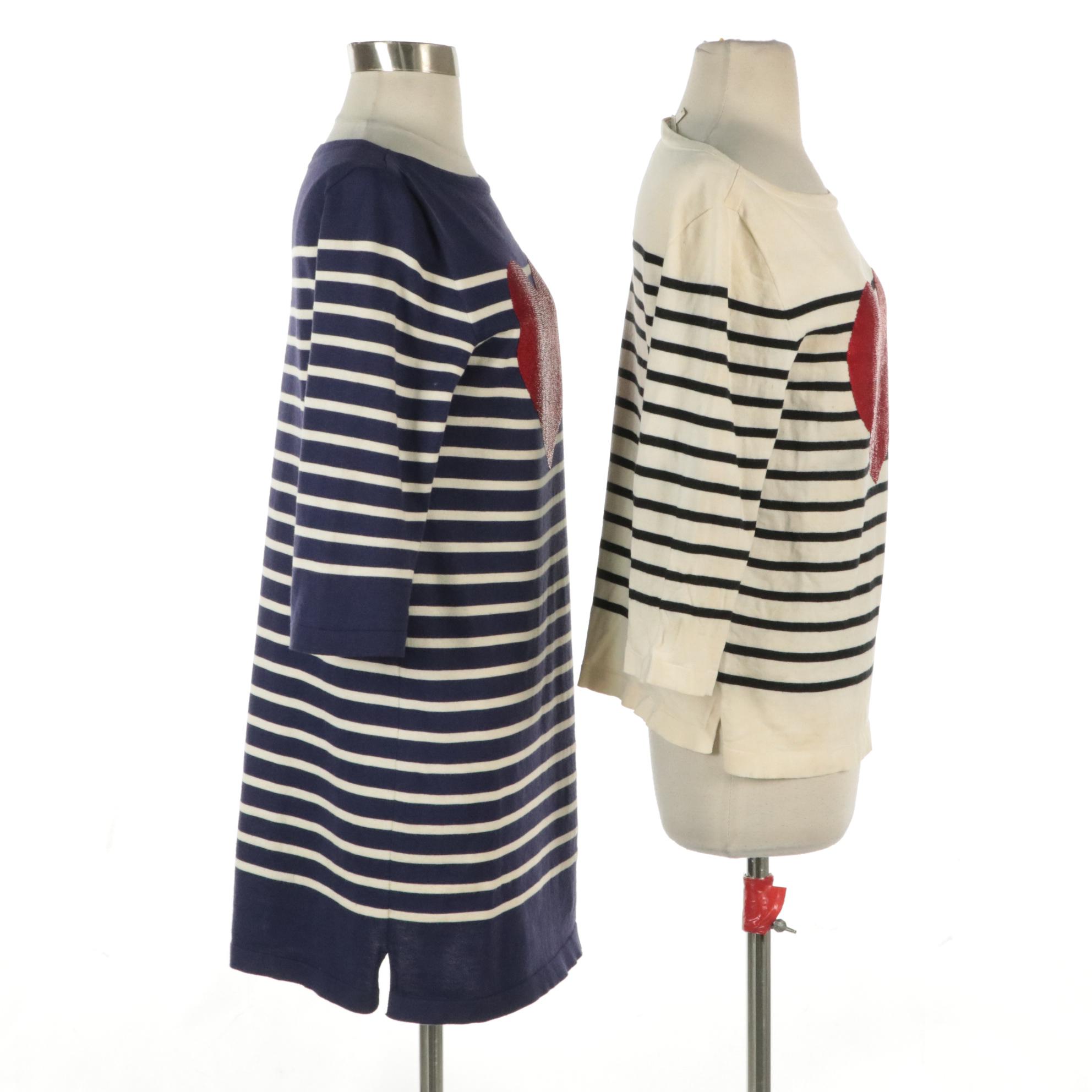 Marc Jacobs Striped Cotton/Cashmere Knit Blend Sequin Heart Top and Mini Dress