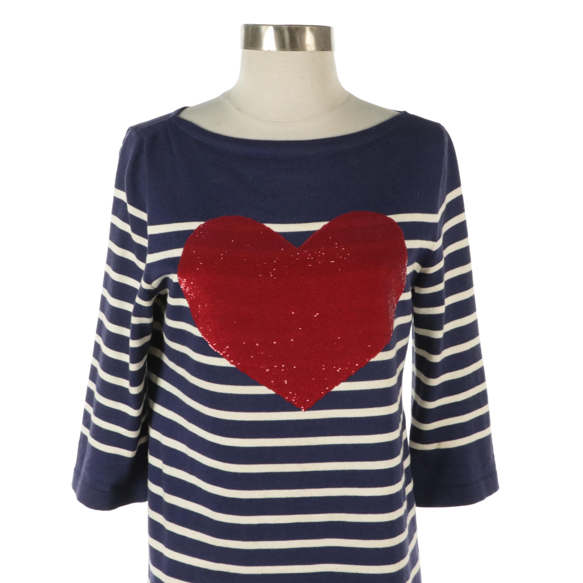 Marc Jacobs Striped Cotton/Cashmere Knit Blend Sequin Heart Top and Mini Dress