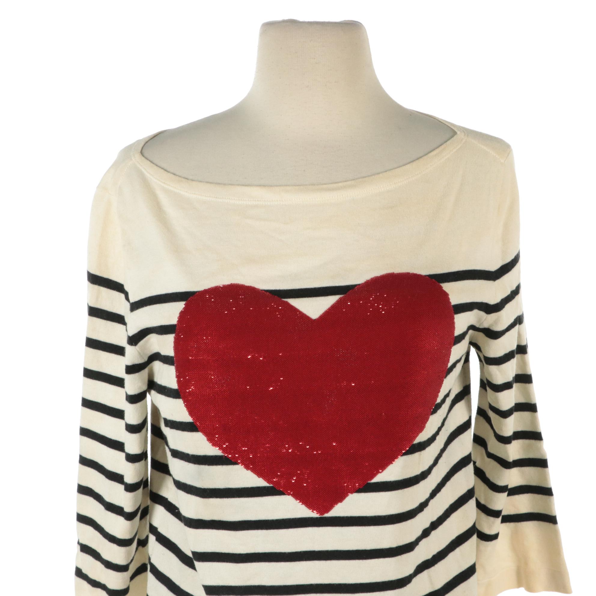 Marc Jacobs Striped Cotton/Cashmere Knit Blend Sequin Heart Top and Mini Dress