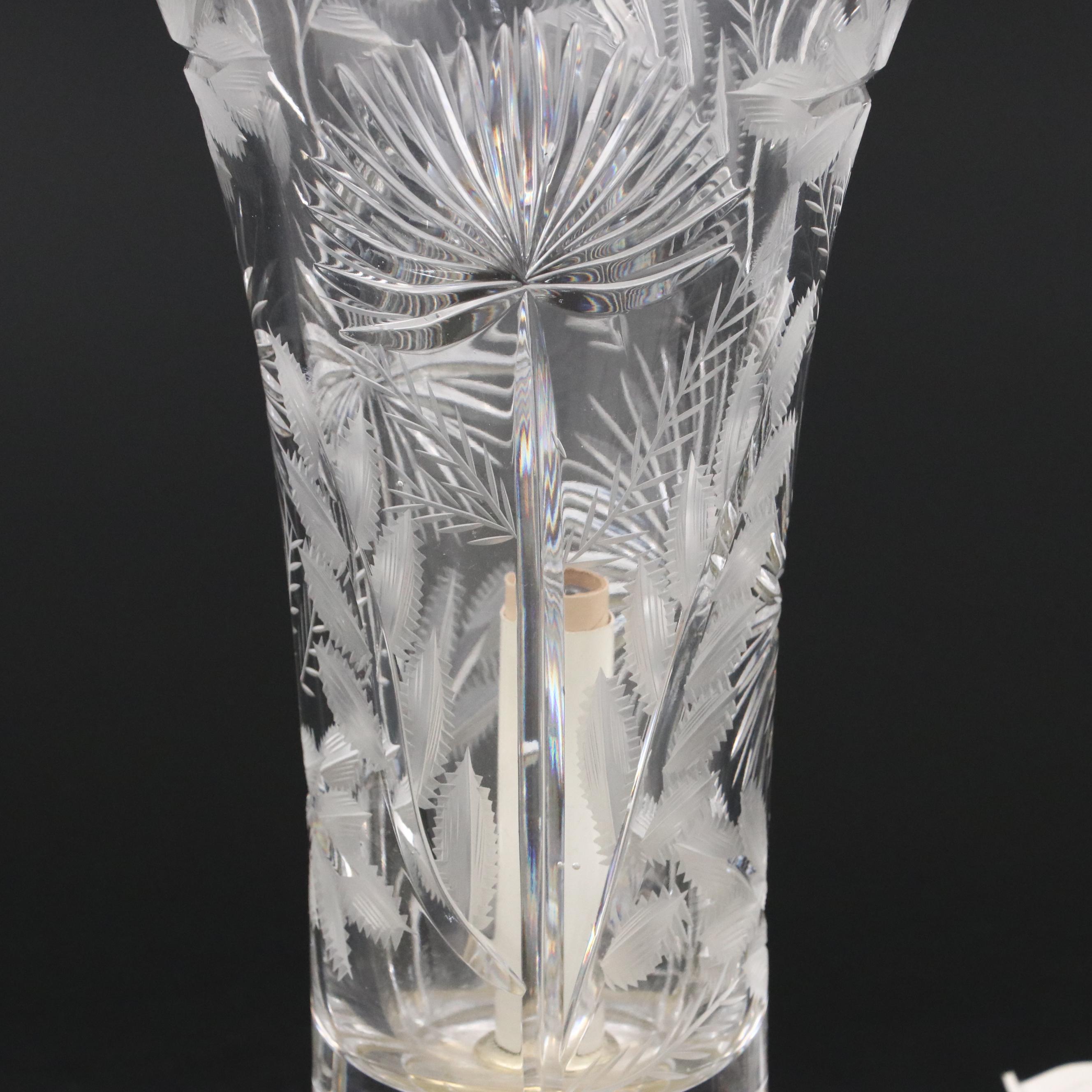 Dresden Cut Crystal Torchère Table Lamp on Polished Brass Base