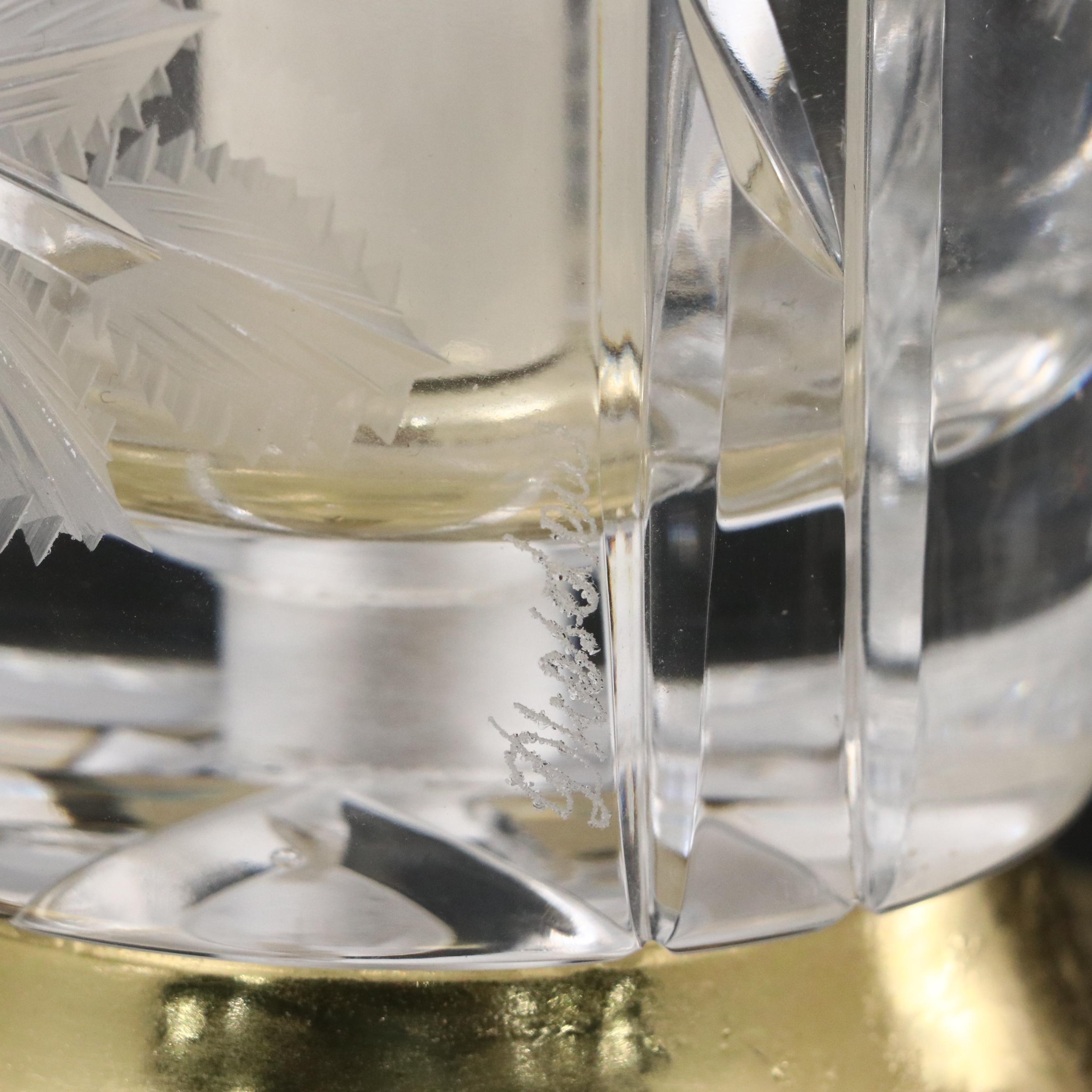 Dresden Cut Crystal Torchère Table Lamp on Polished Brass Base