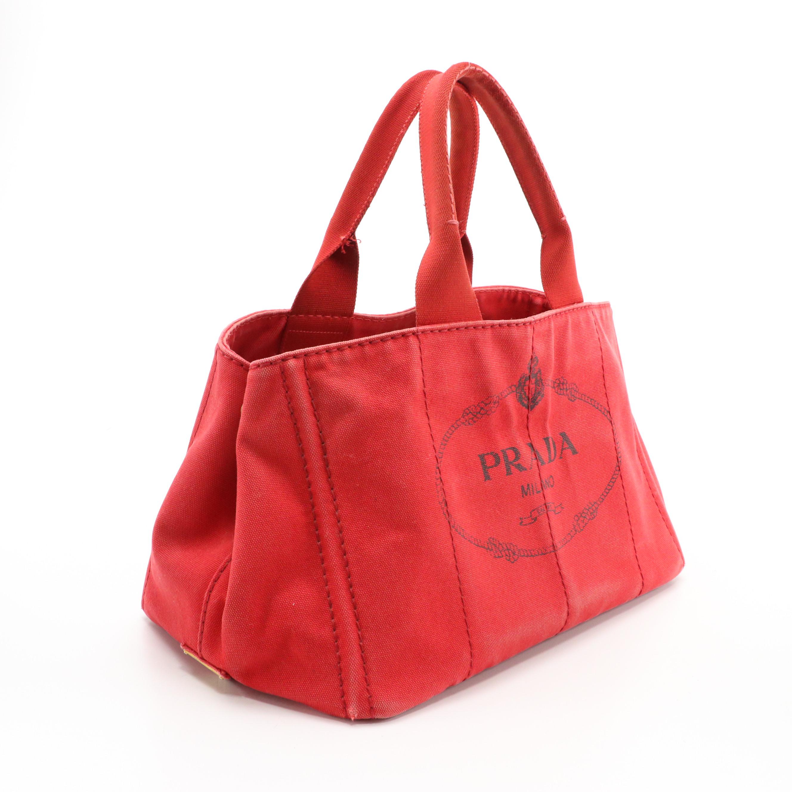 Prada Medium Logo Print Tote BN1877 in Rosso Canapa Canvas