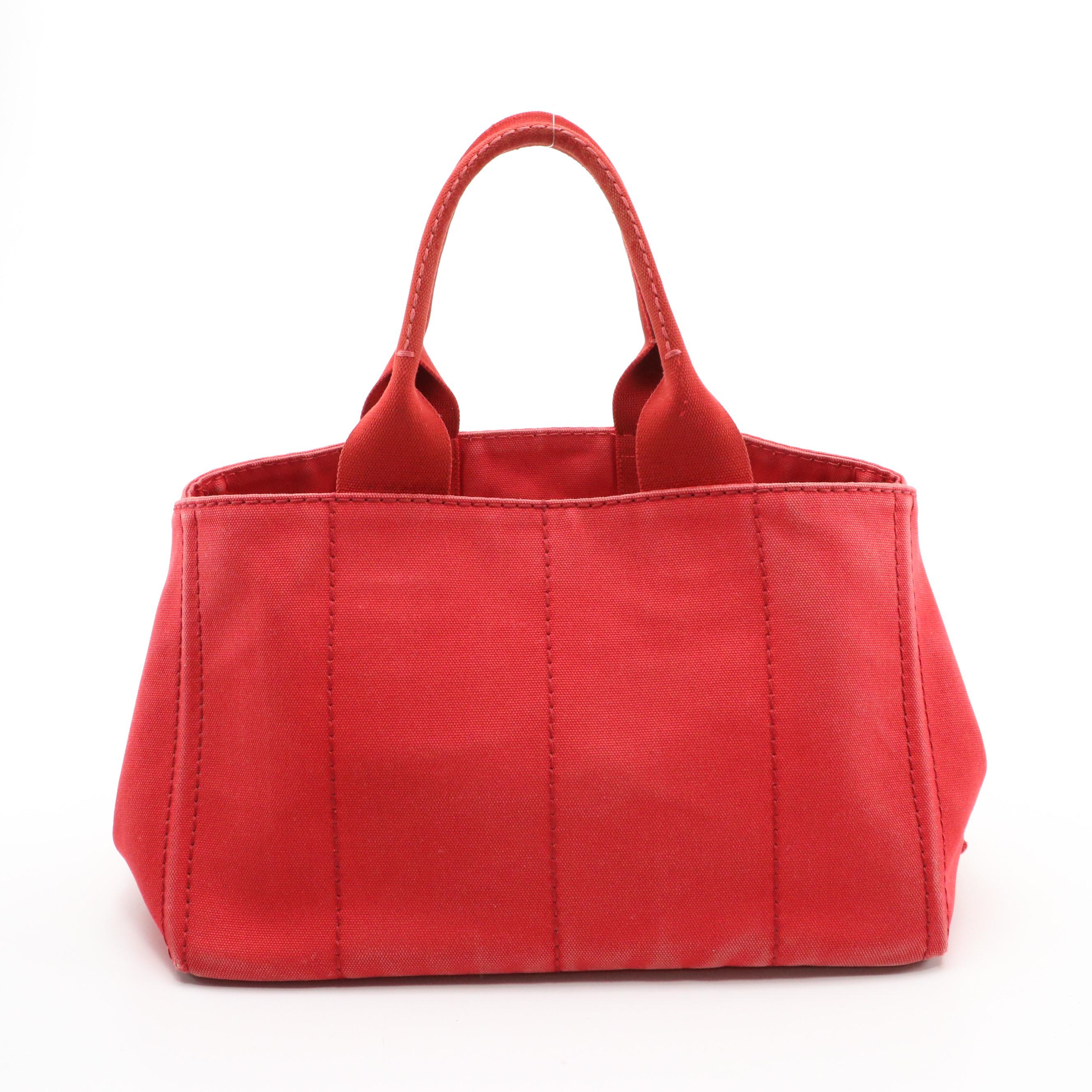 Prada Medium Logo Print Tote BN1877 in Rosso Canapa Canvas