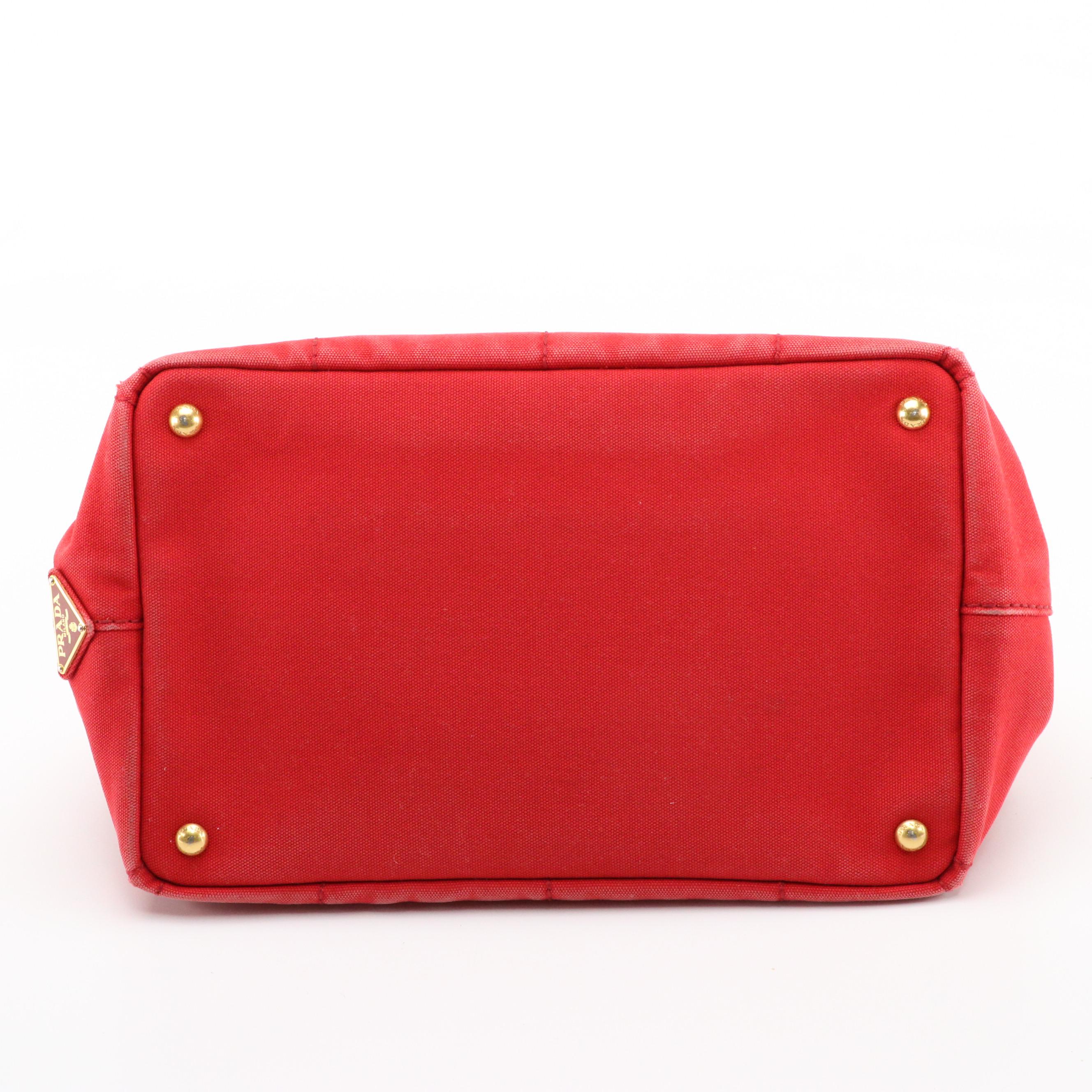 Prada Medium Logo Print Tote BN1877 in Rosso Canapa Canvas